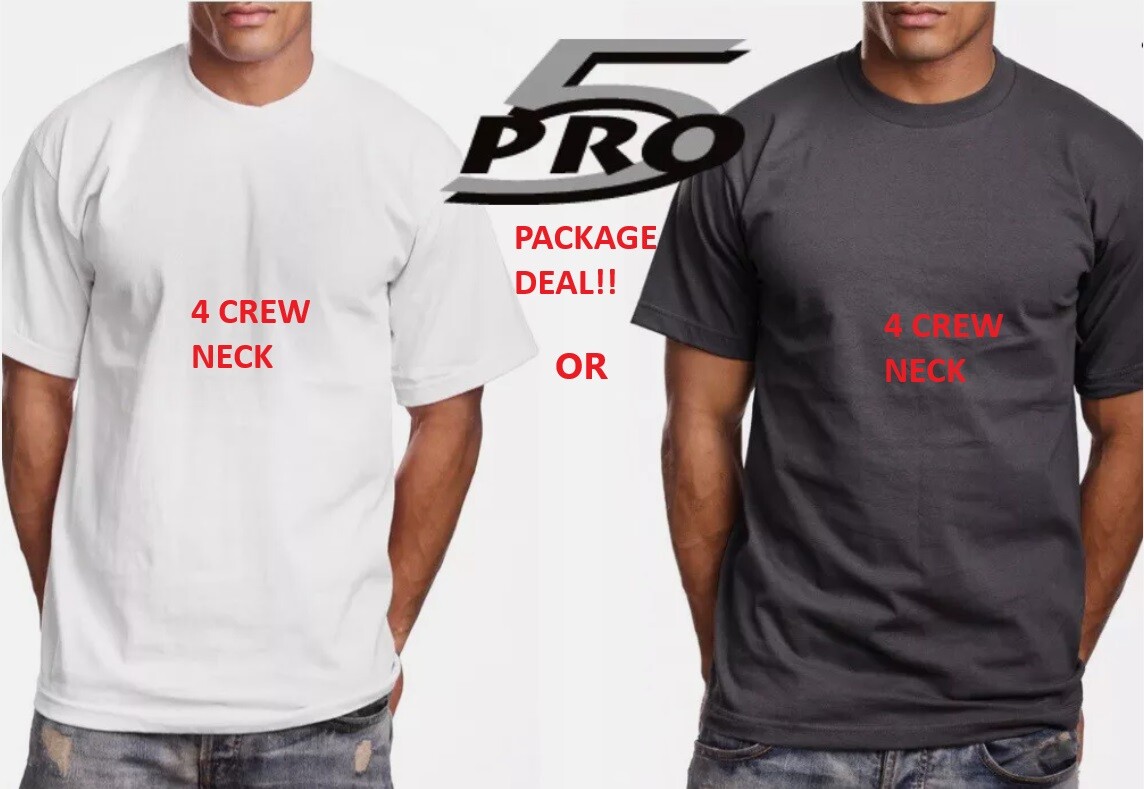 PRO 5 PACKAGE – 4 SET OF SUPER HEAVYWEIGHT BLACK/WHITE Short Sleeve Crew T-SHIRT