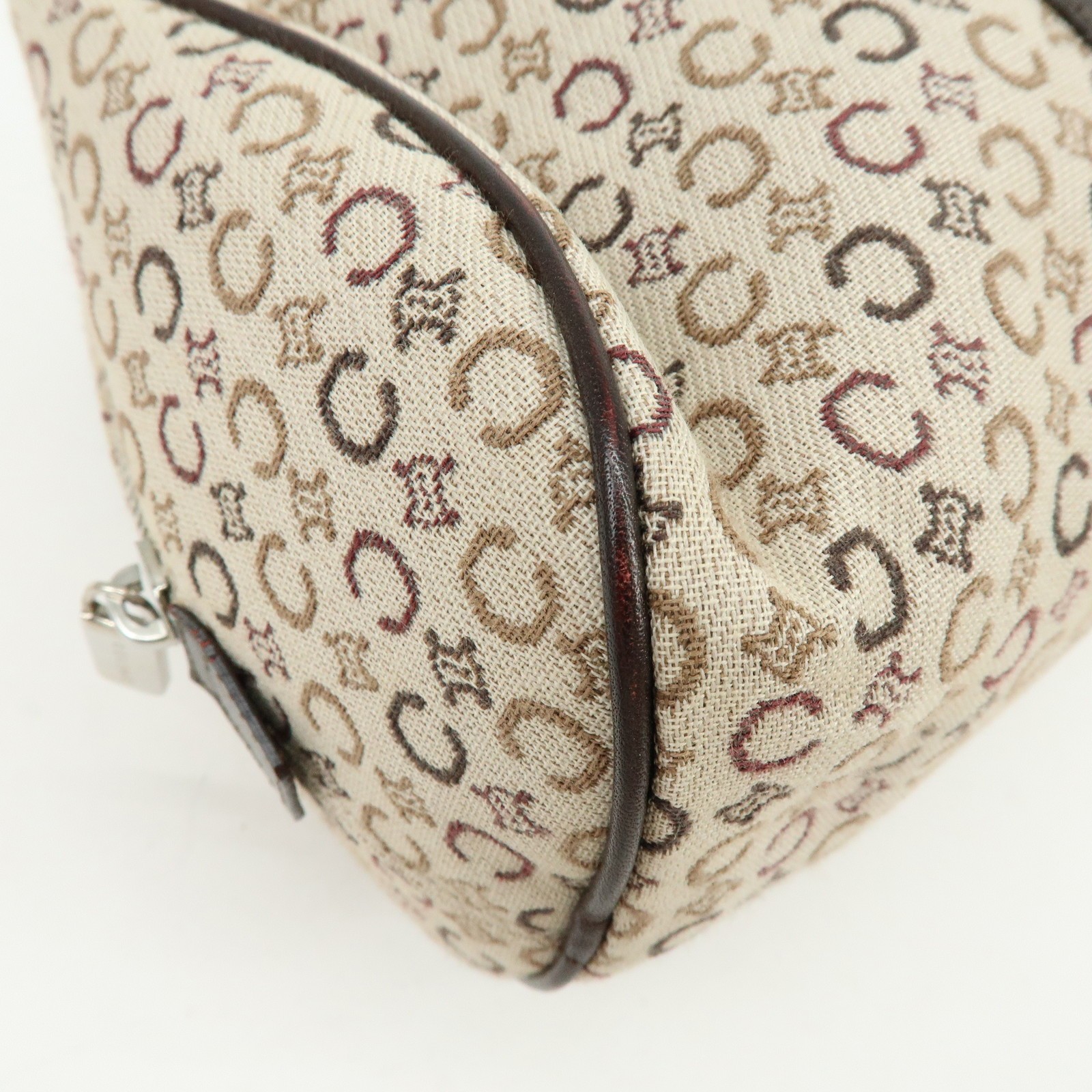 CELINE C Macadam Canvas Leather Hand Bag Boston Bag Beige Brown Auth Used F/S