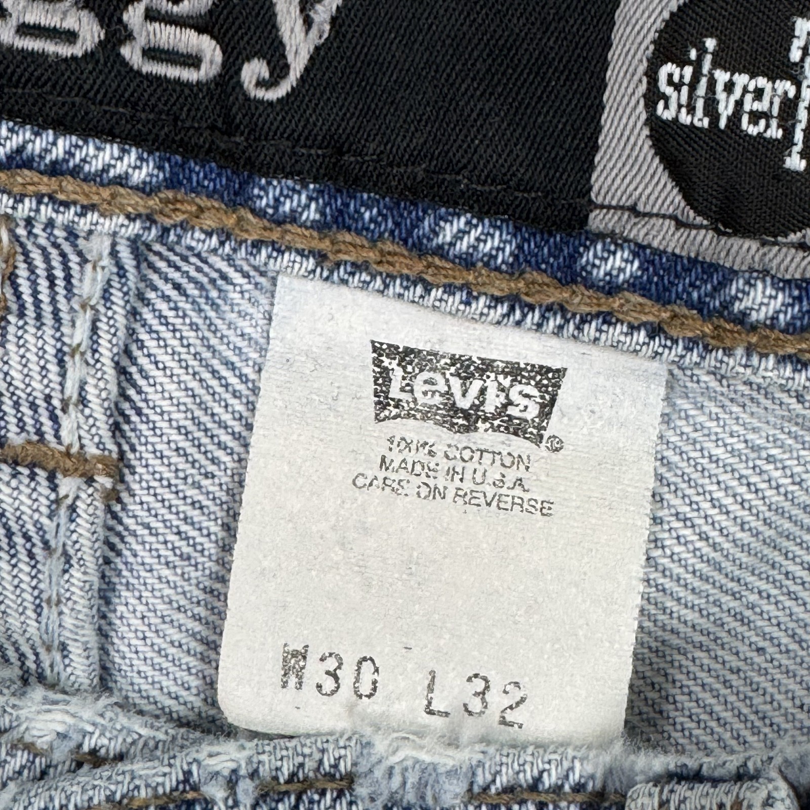 Vintage Levis SilverTab Jeans Mens 30×32 Blue Baggy 90s Made USA Thrashed Faded