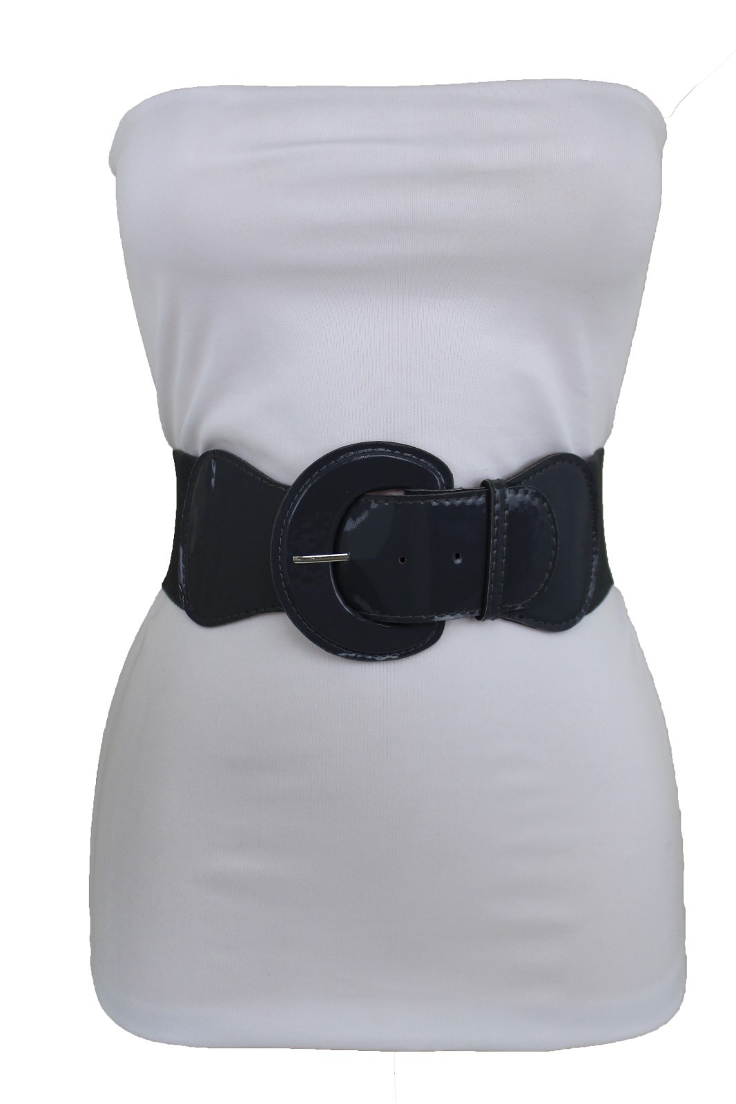 Women Wide Waistband Belt Elastic Strap Charcoal Dark Gray Color Fit Size M L XL