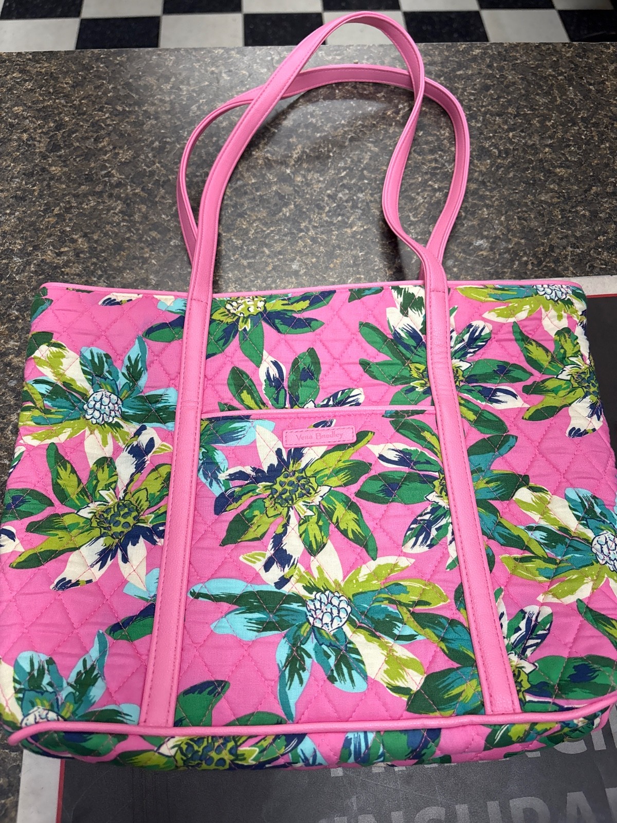Vera Bradley Small Tote In Tropical Paradise Trimmed 11 ½” W x 11-¼” H x 4-½” D
