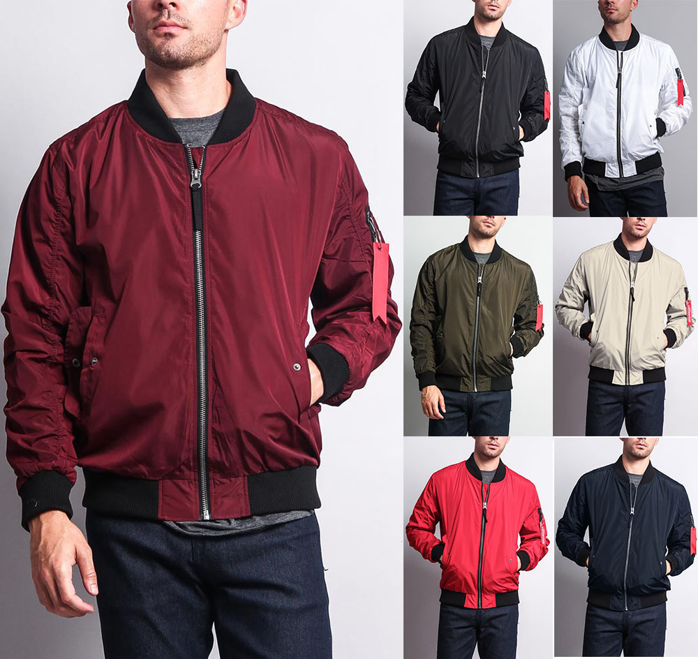 New Men’s Light Weight Bomber Jacket Flight Military Air Force MA-1 JK752-I8D