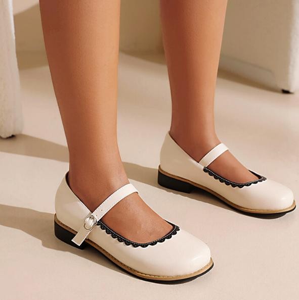Retro Womens Ankle Strap Mary Jane Flats Faux Leather Dress Casual College Shoes