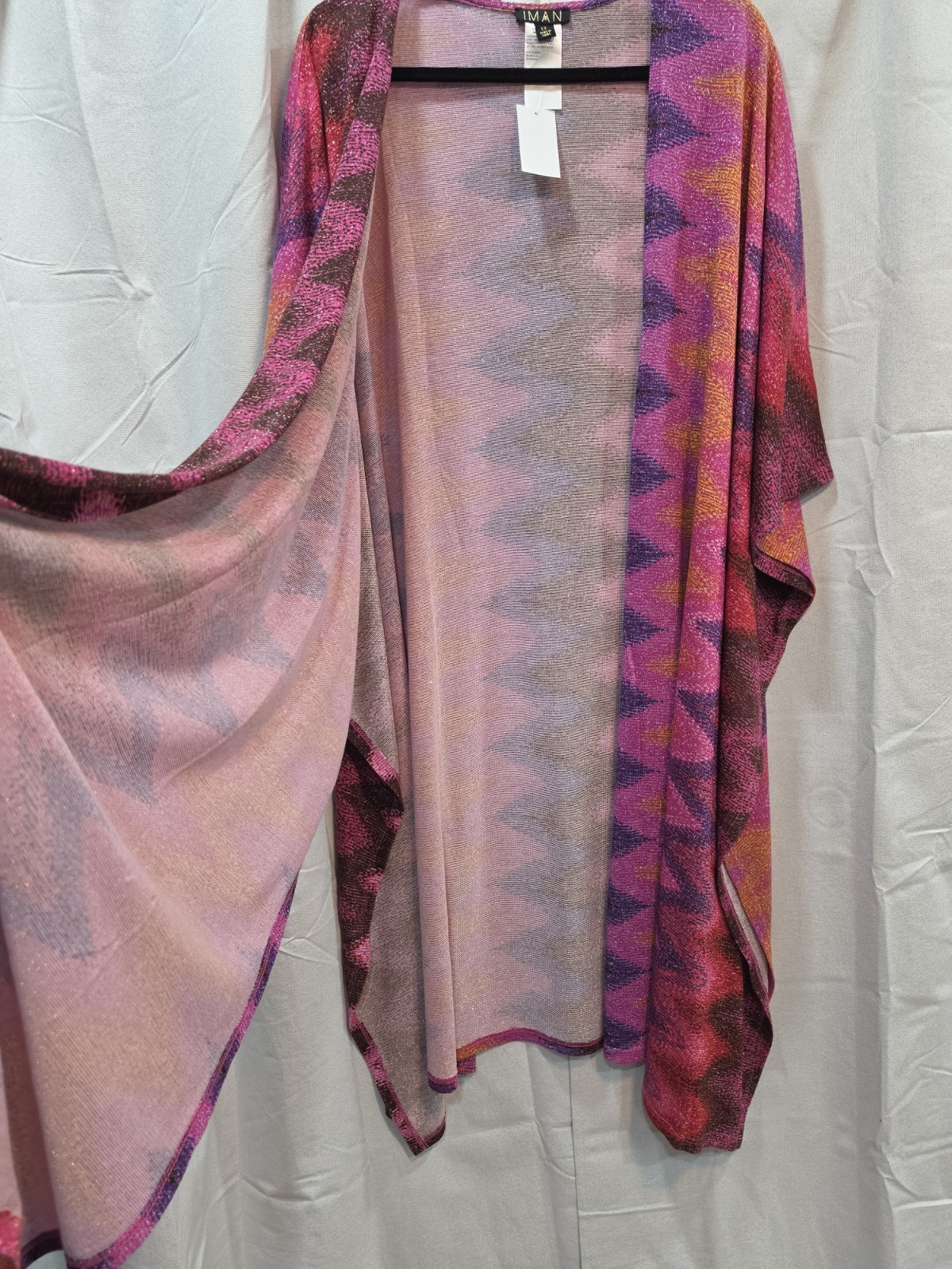 IMAN Shimmering Zig Zag Pink Fuschia Kimono Duster Size Large Tall
