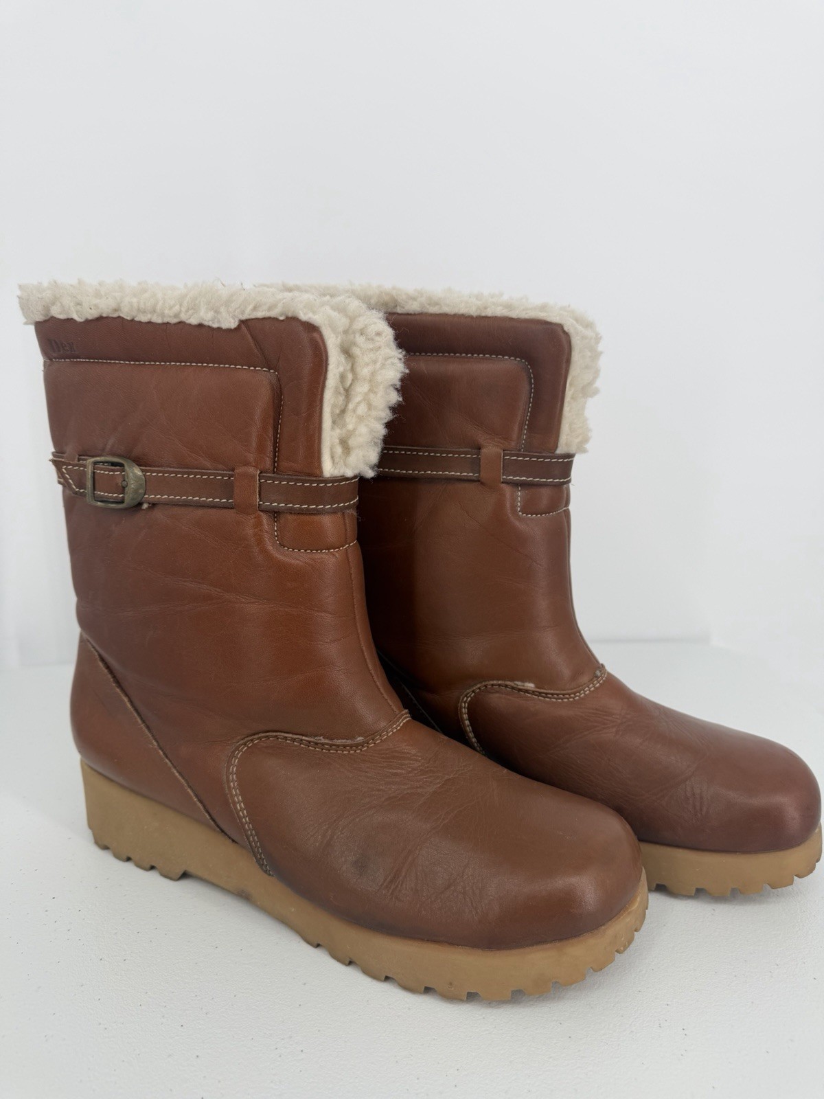 Vintage Dexter Brown Sharpa Shearling Leather Buckle Boots Women’s 10 M Boho