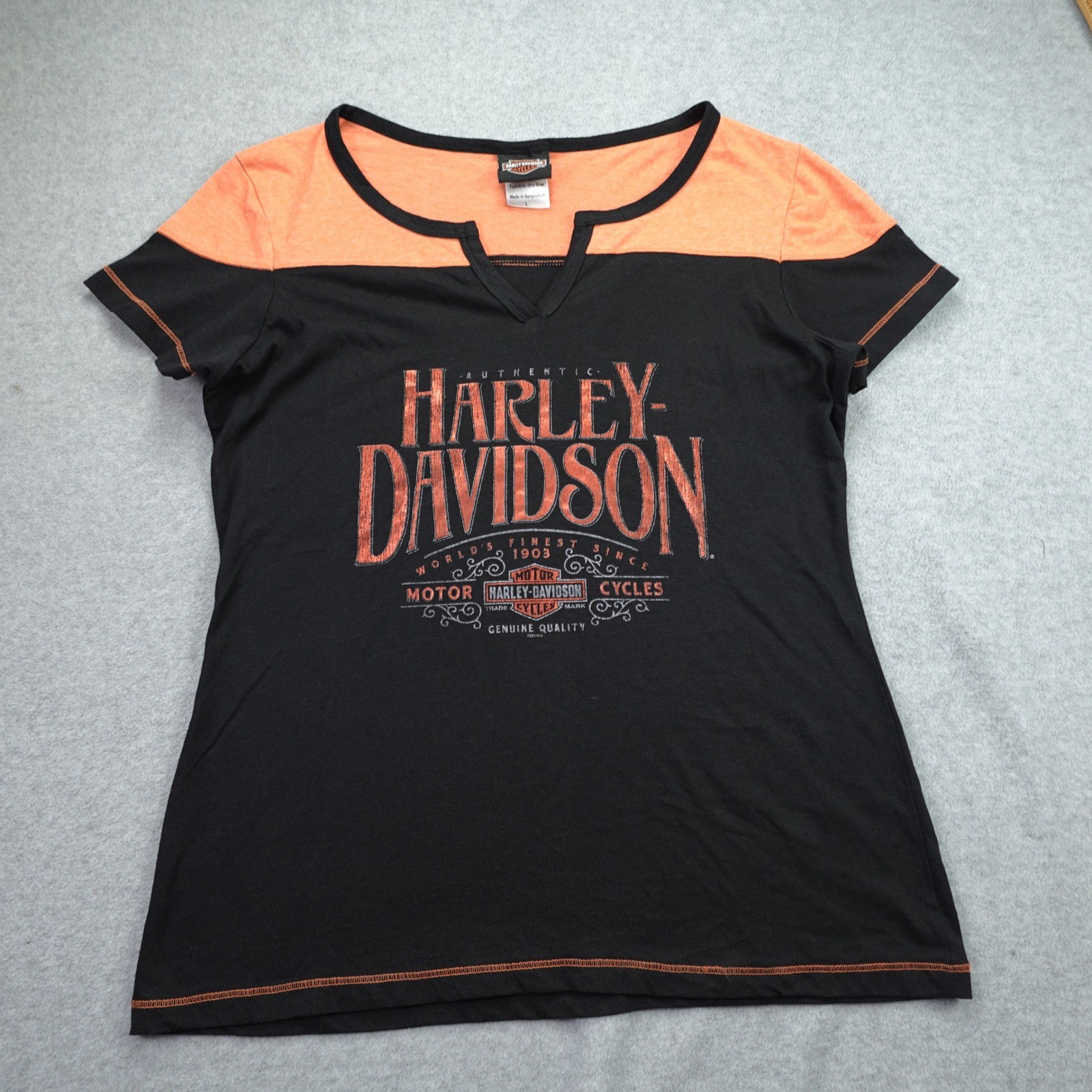 Harley Davidson T Shirt Womens Large Black Orange Biker Estampida Zapopan Mexico