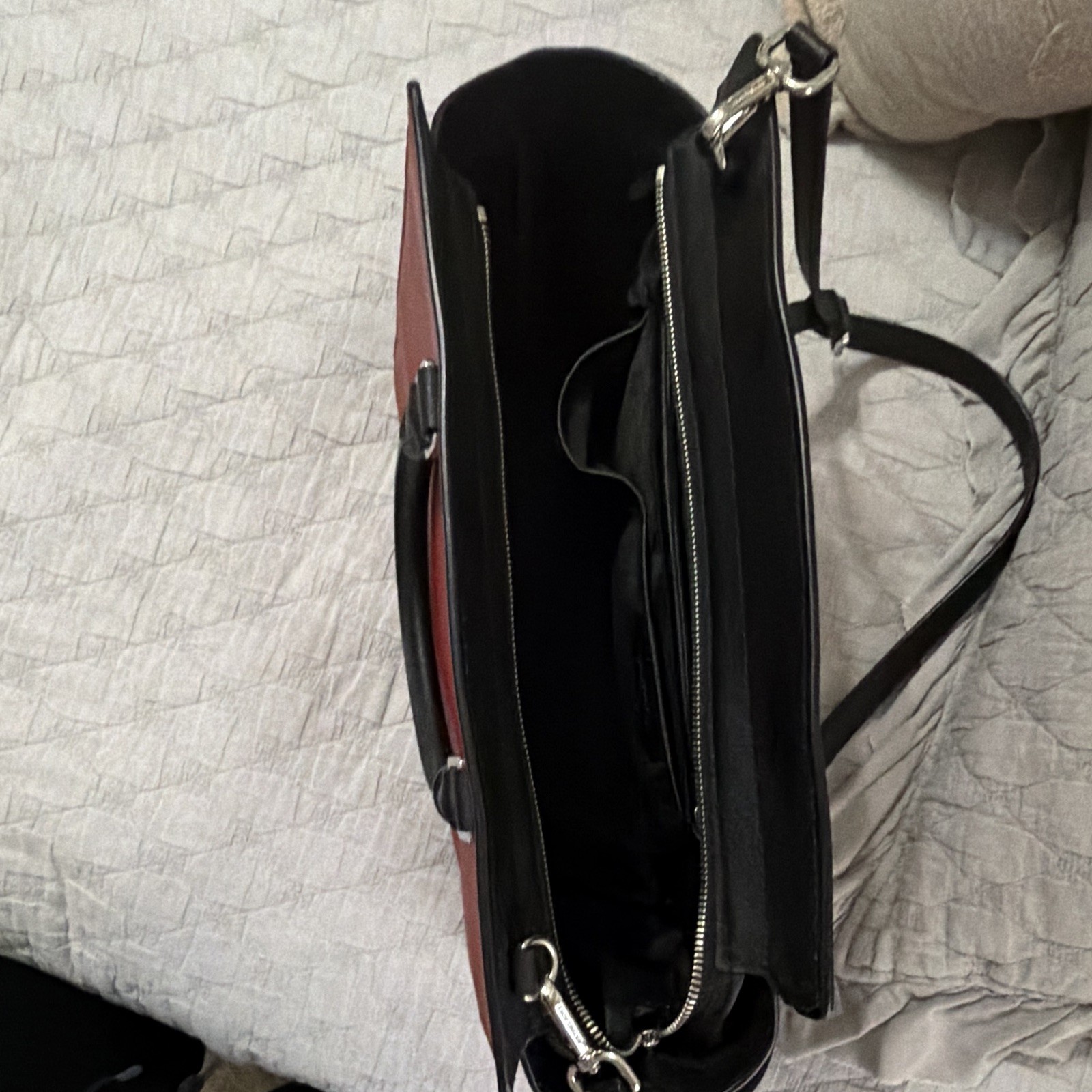 Michael Kors Red/Black Satchel Top Handle Zip Detachable Strap Silver Hardware