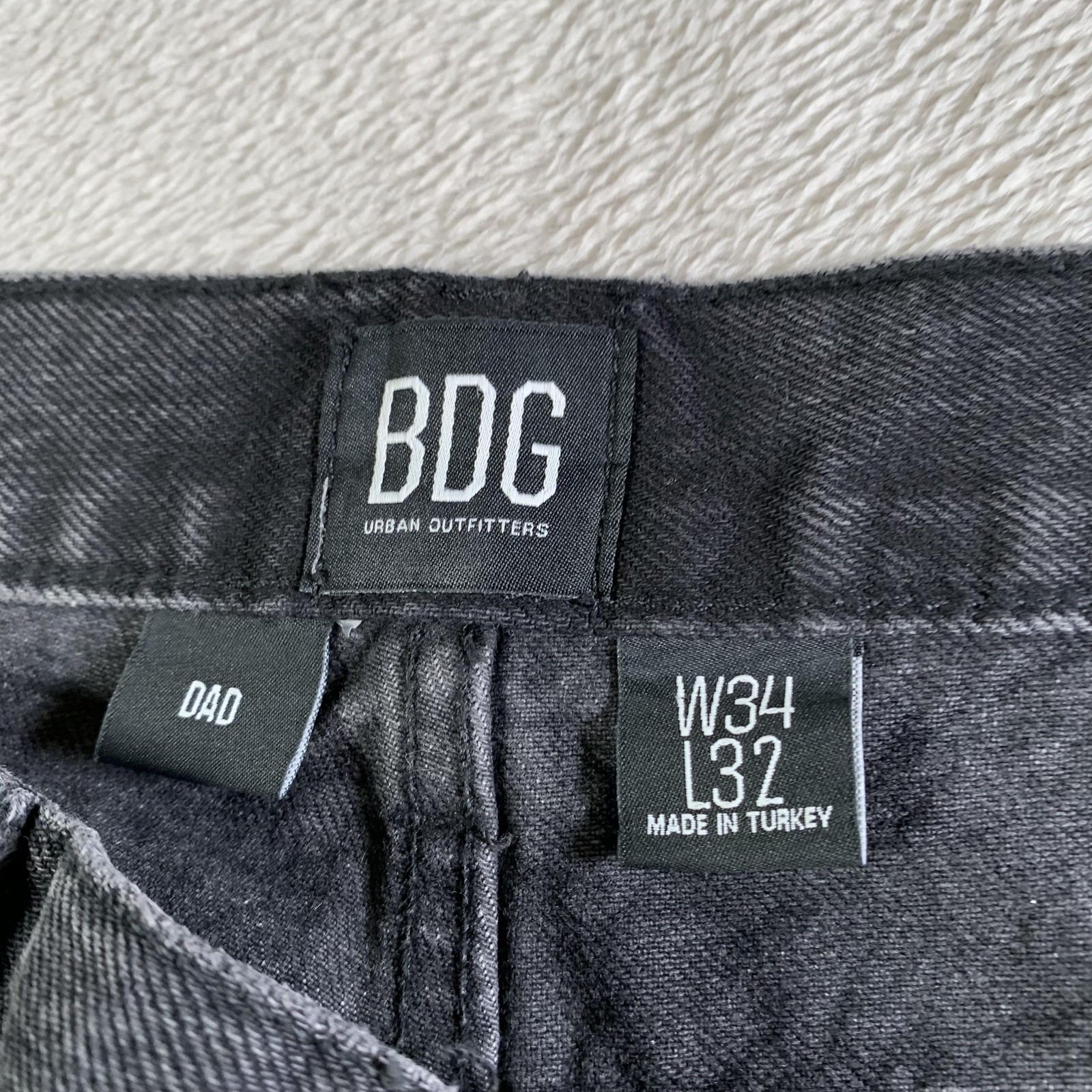 BDG Dad Jeans Mens 34×29 (Tag 34×32) Gray Straight Charcoal Wash Button Fly