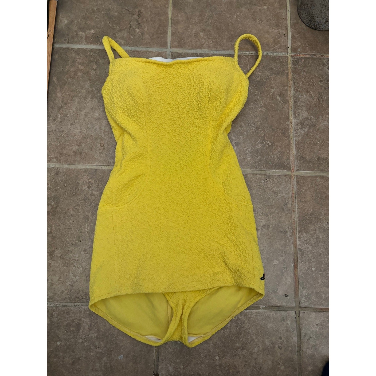 Vintage Jantzen Yellow Swimdress One Piece Swimsuit Crinkle USA Size 12