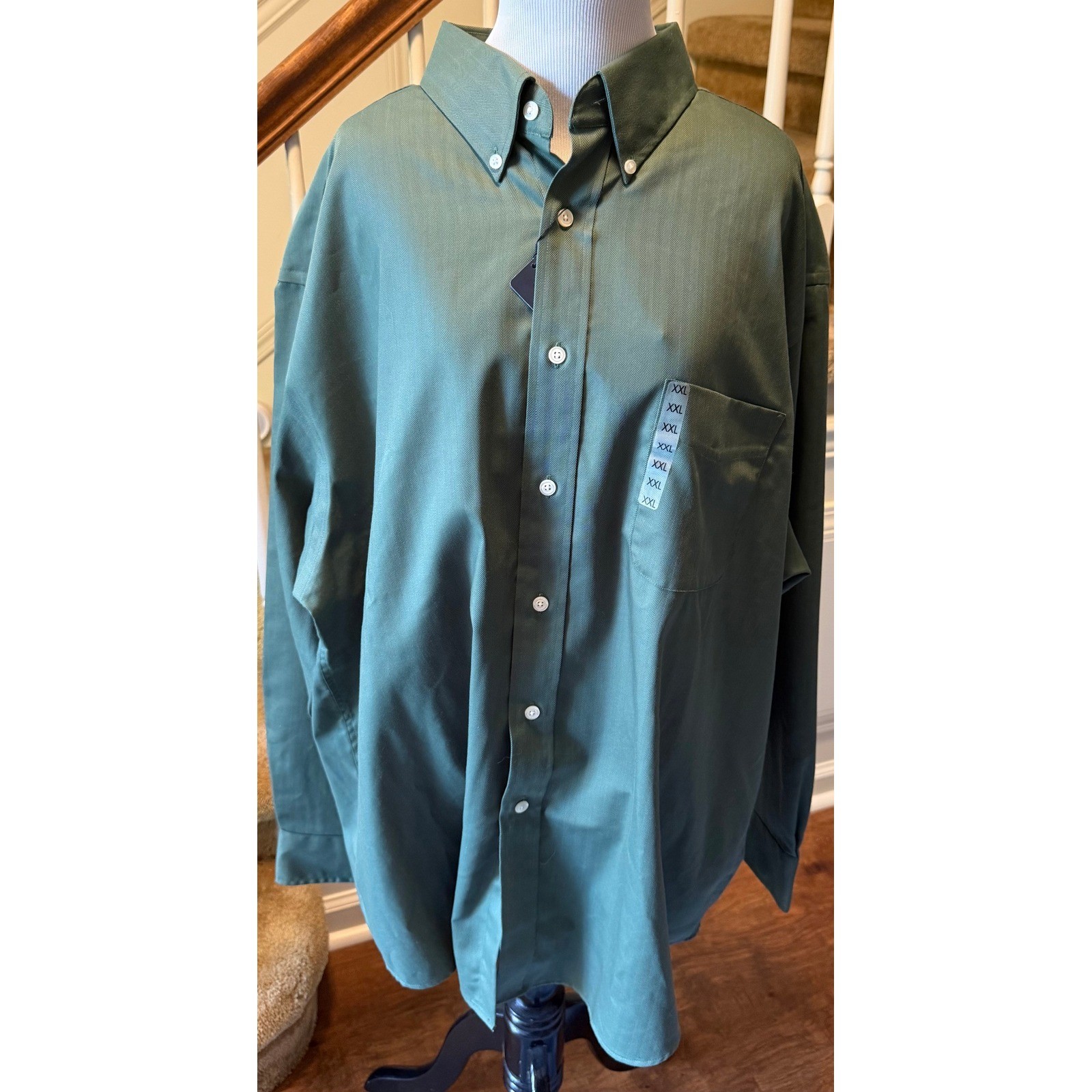 Roundtree & Yorke XXL Green Herringbone Easy Care Performance Button Down Shirt