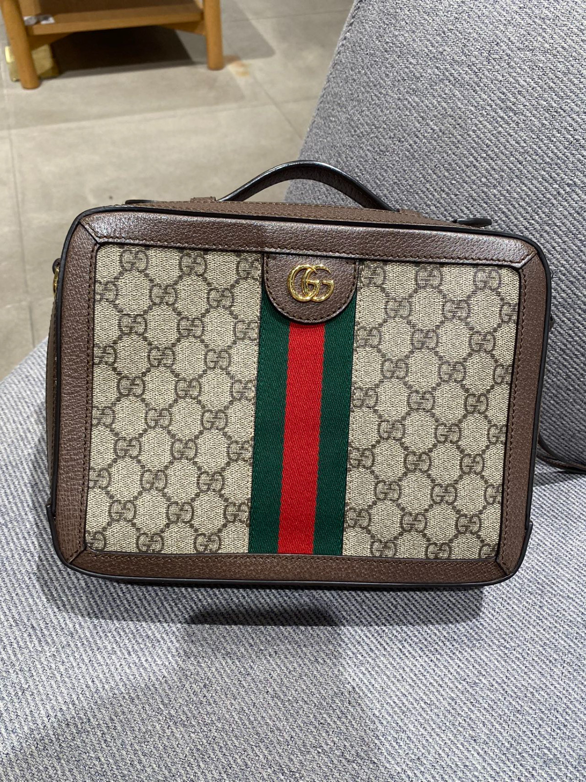 Authentic Gucci Ophidia Small Camera Bag GG Supreme Coated Canvas with Leather