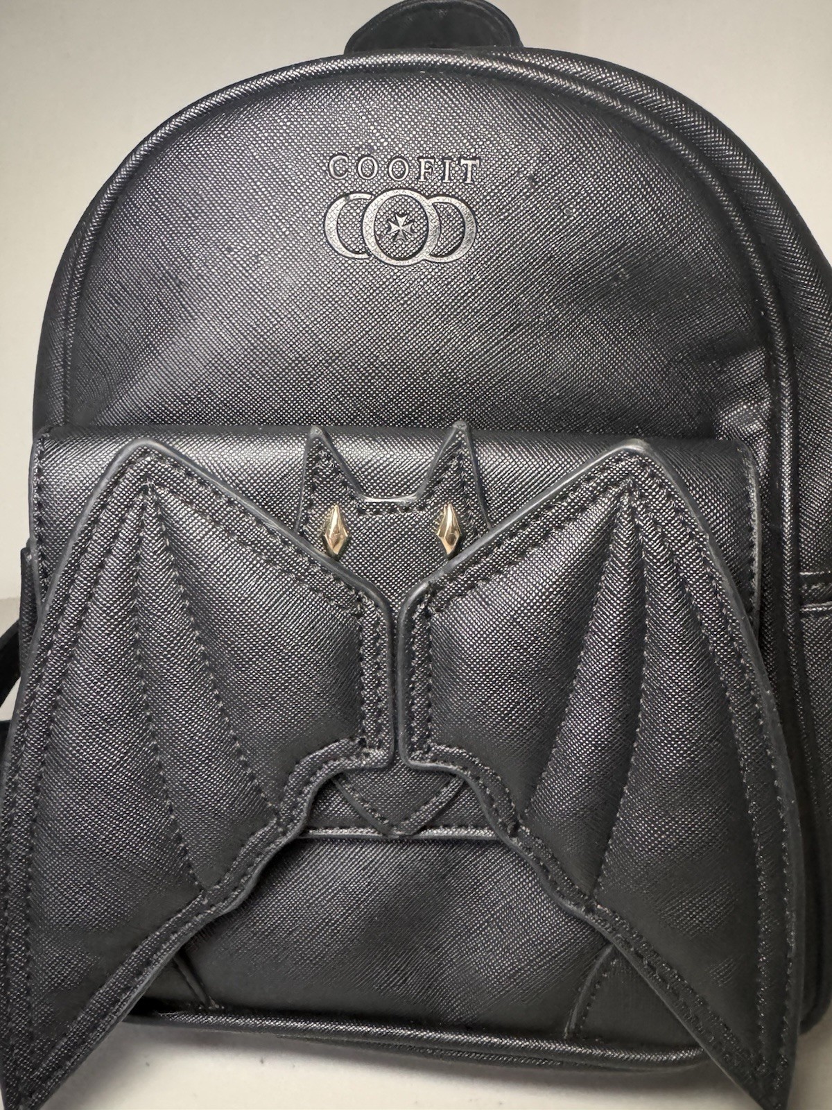 COOFIT Black Bat Wing Mini Backpack Purse Gold Hardware Zip Magnetic Closure