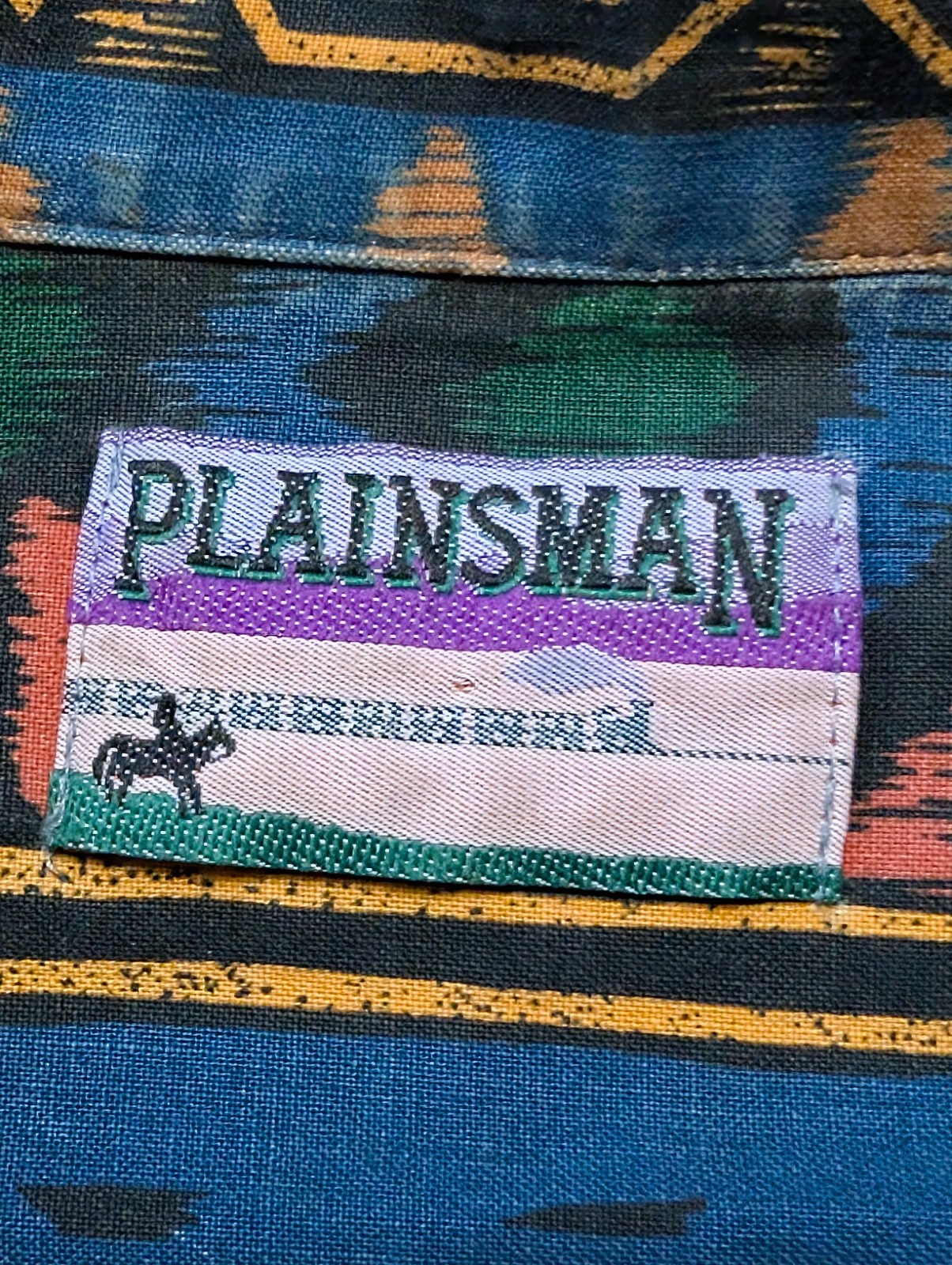 VTG Plainsman Western Aztec Pattern Multicolor Button Shirt L/XL