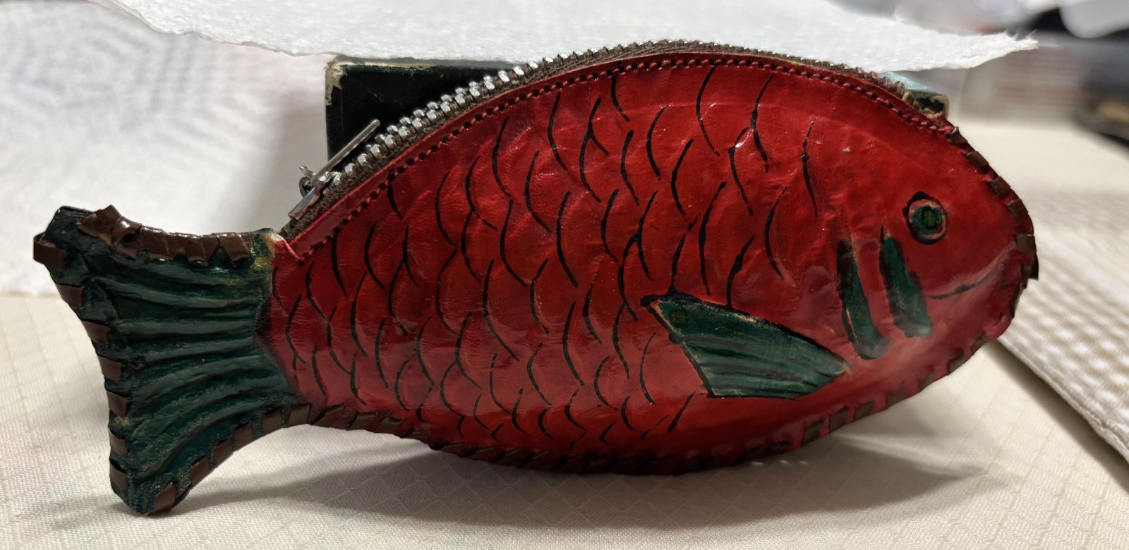 Vintage leather Souvenir coin purse from Ecuador