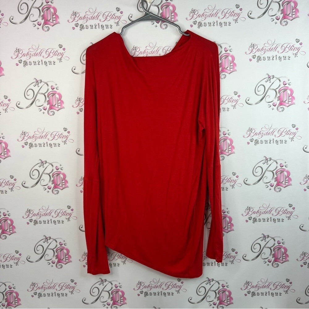 Stella & Dot top asymmetrical hem bright red stretchy Scarlet Long Sleeve Tee