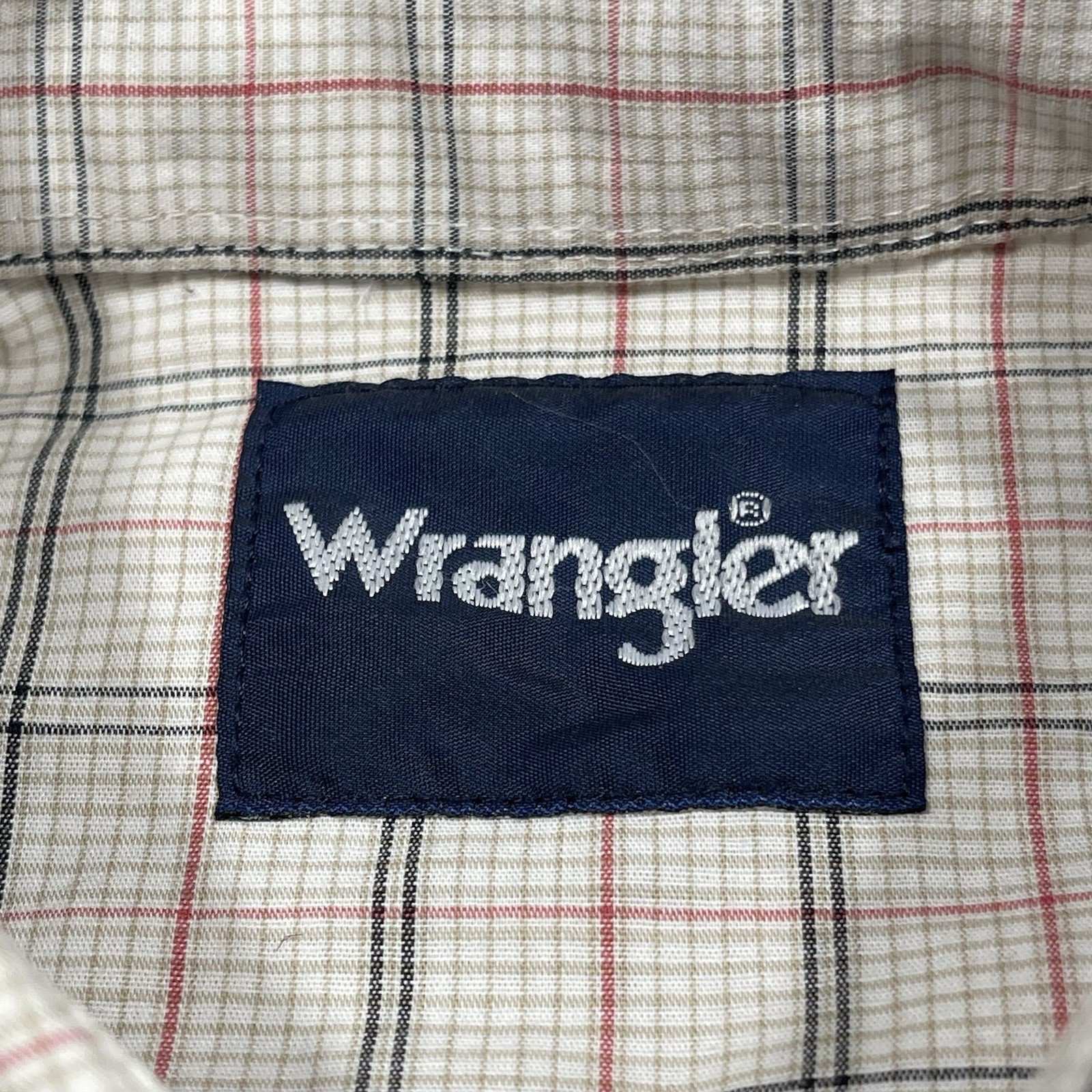 Wrangler Pearl Snap Shirt Mens Small Western Beige Red Plaid Cowboy Rodeo