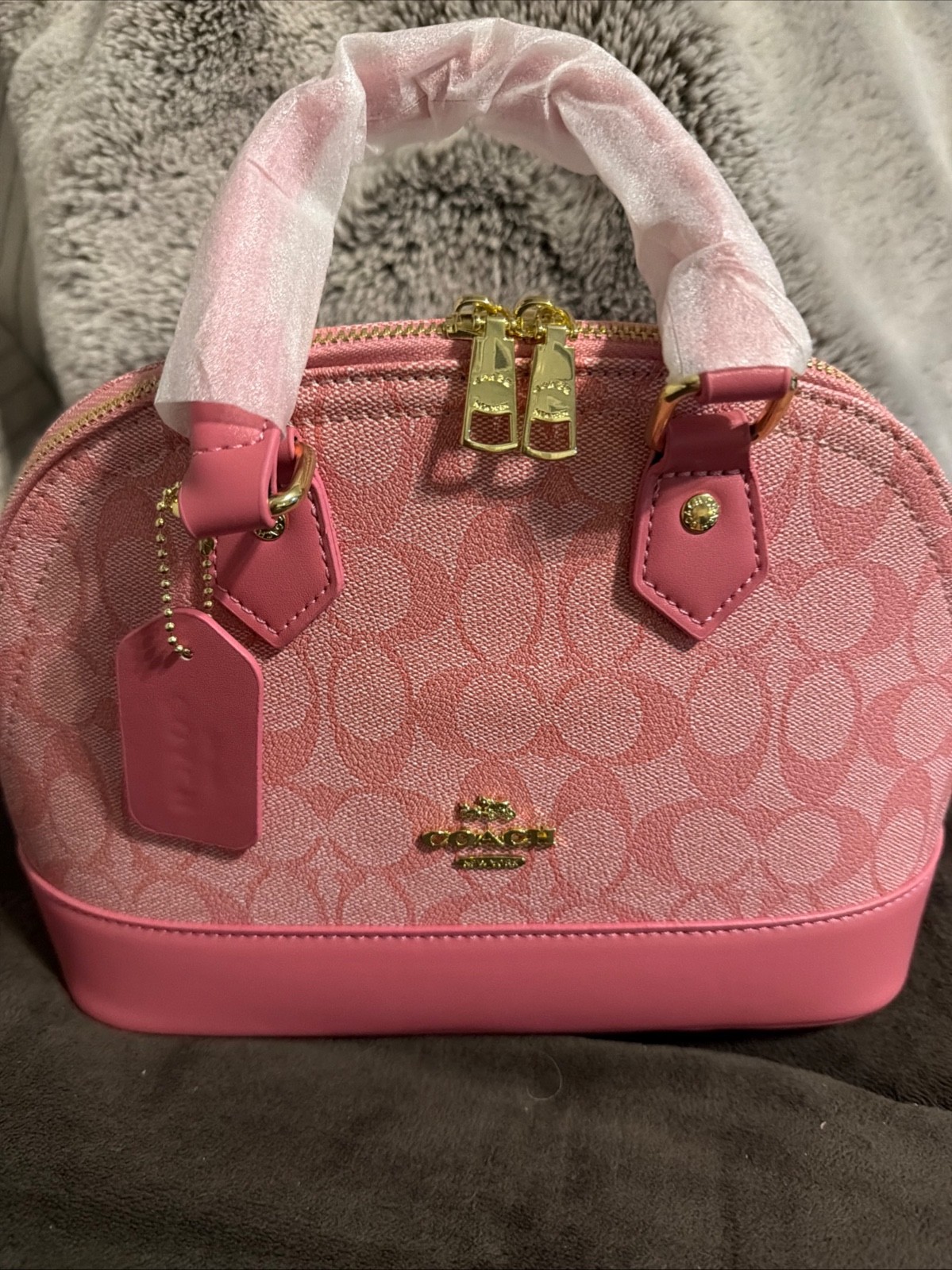 Authentic COACH Sierra Satchel in Signature Pink Crossgrain Leather