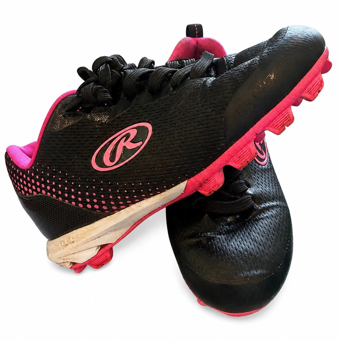 Rawlings Girls Softball Cleats Black/Pink Lace Up Rubber Cleat US 11D