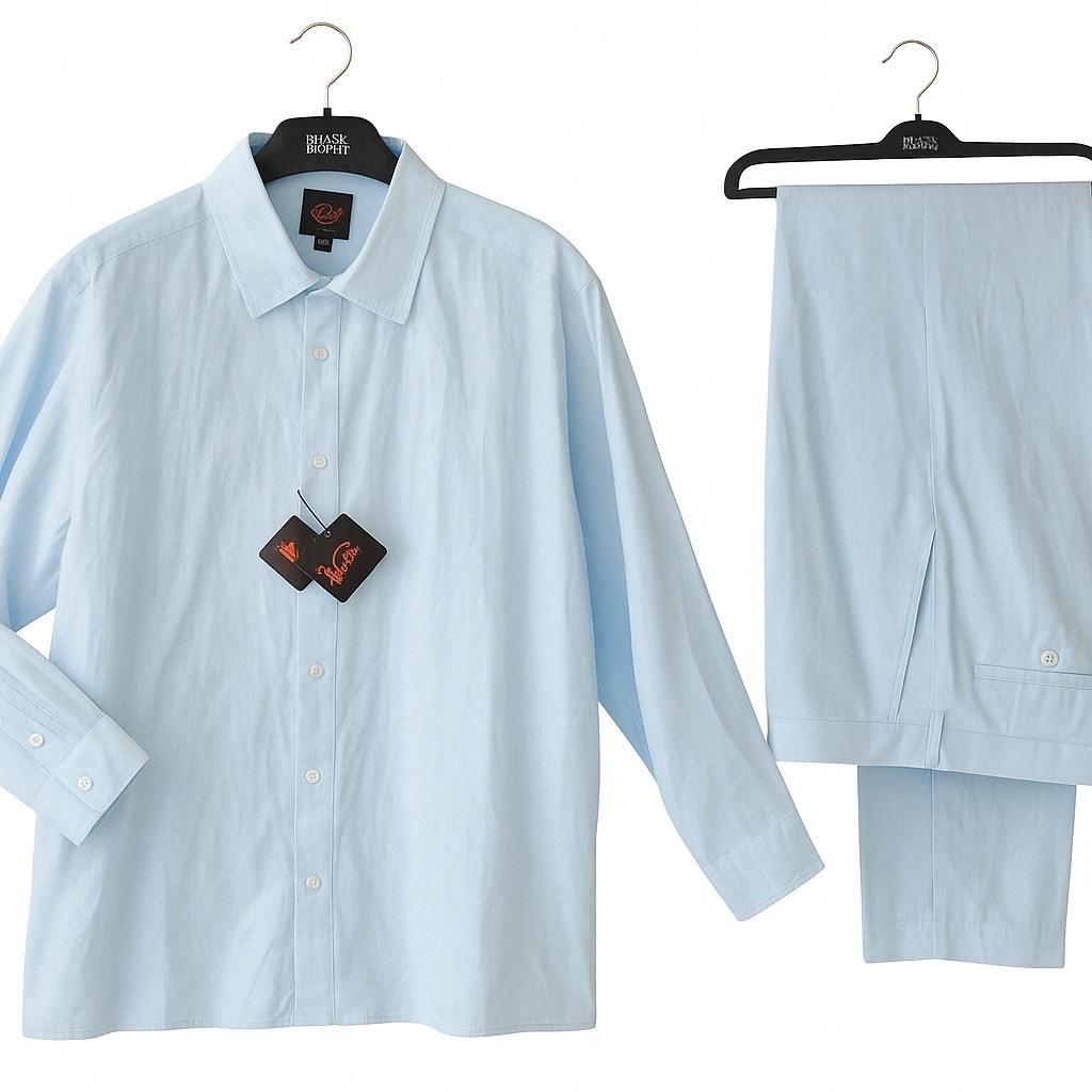 Zegara Men’s 2-Piece Set – Size XXL Shirt / 42 Pants – 100% Ramie – Light Blue