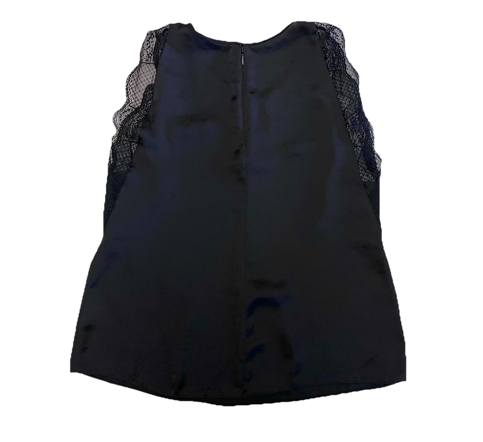 CAbi Veil Lace Trim Silky Soft Sleeveless Top Blouse Black Lightweight Sz XS