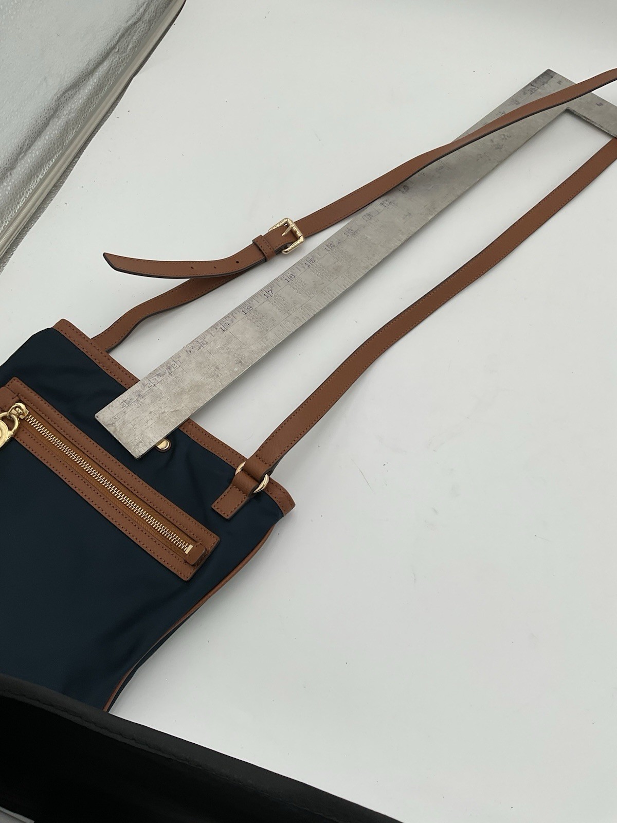 Michael Kors Medium Crossbody Bag Navy/Brown, Gold Hardware, Zip, Pockets