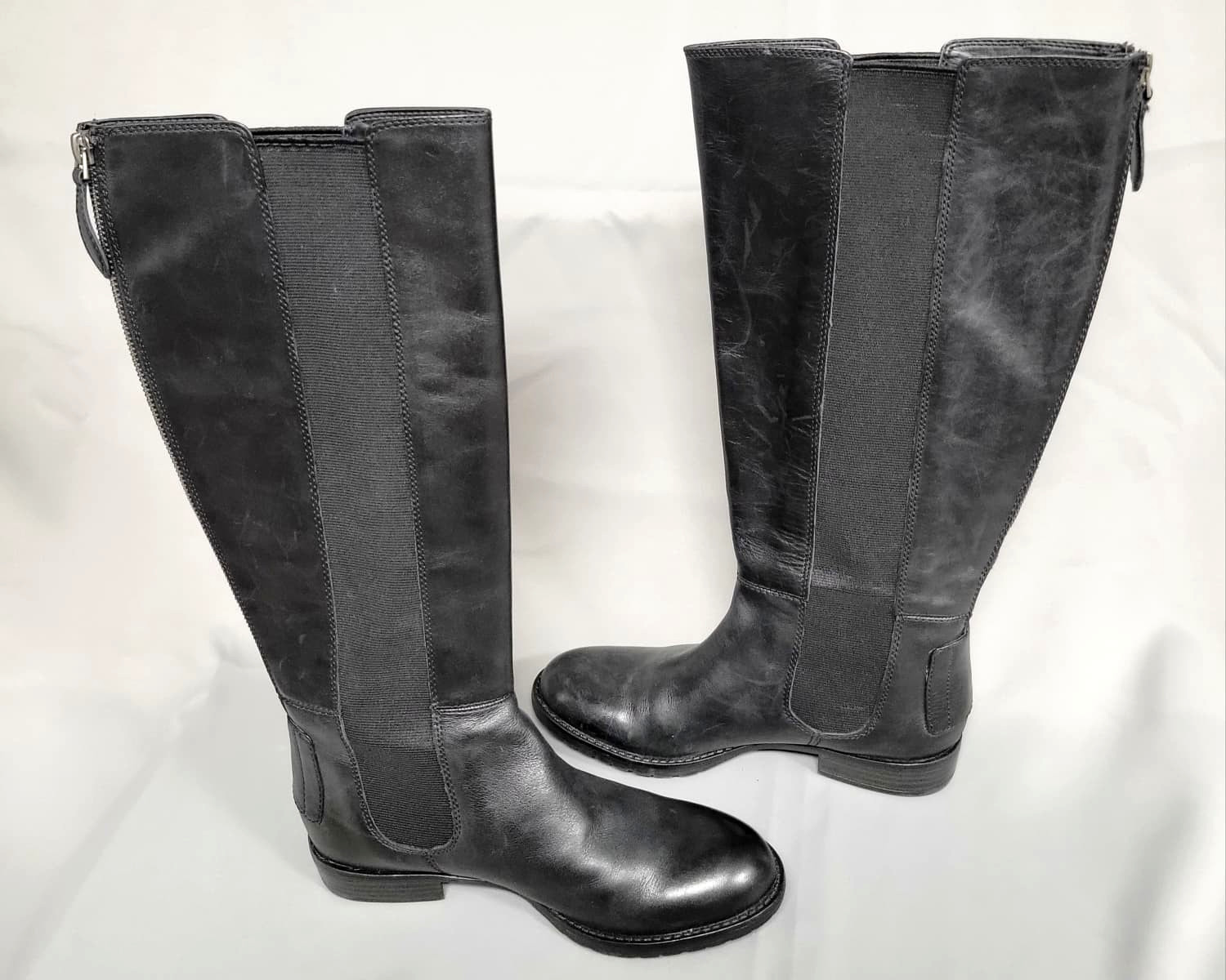 Franco Sarto L-Tahini Tall Boots Riding Elastic Gore Panel Zip Black Women 6M