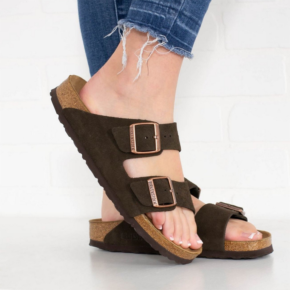 Birkenstock Arizona Suede Mocha Soft Footbed Sandals Women’s Shoes Medium/Narrow