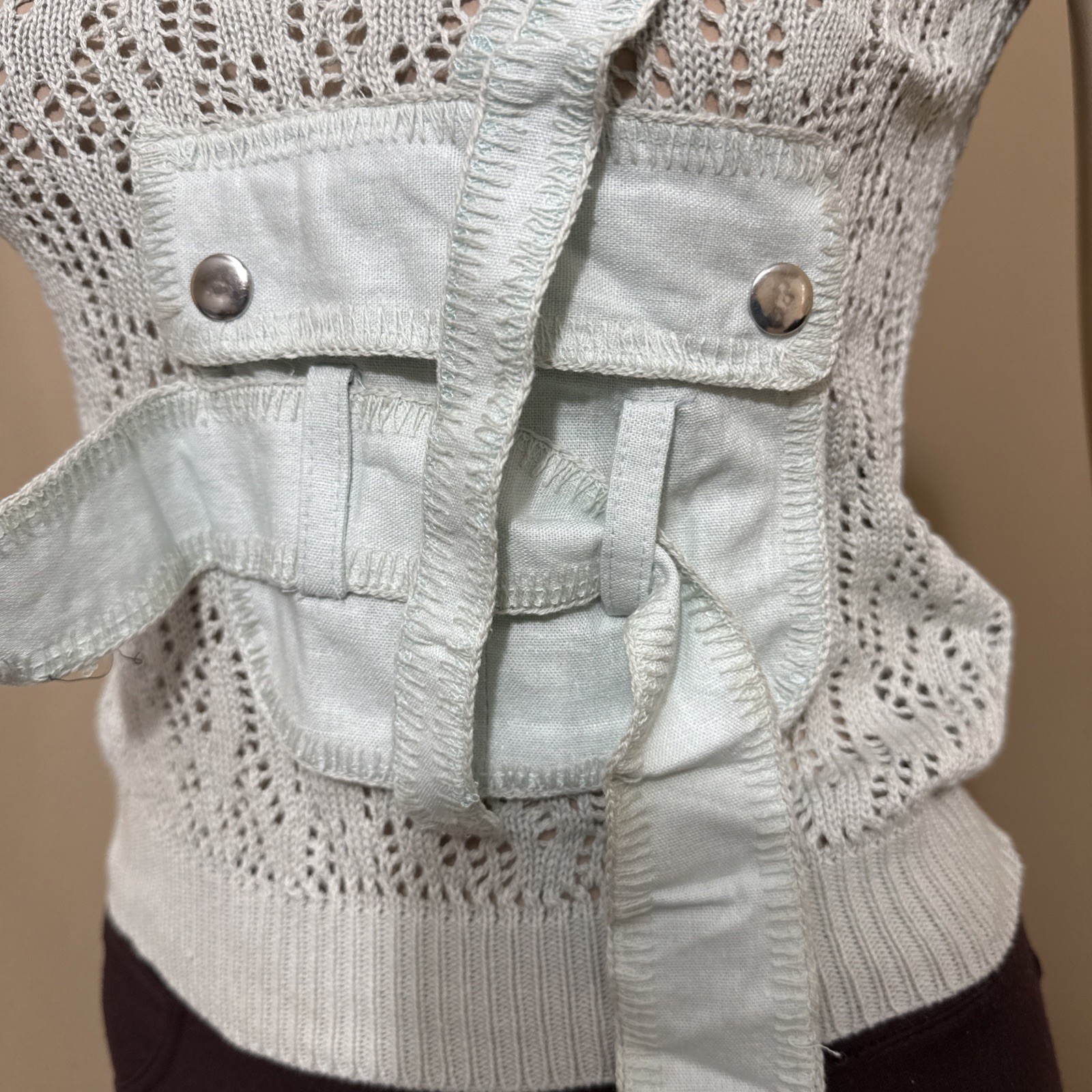 Women’s Light Blue Cotton Casual Stretch Buckle Knitted Pocket Size M/L Blouse