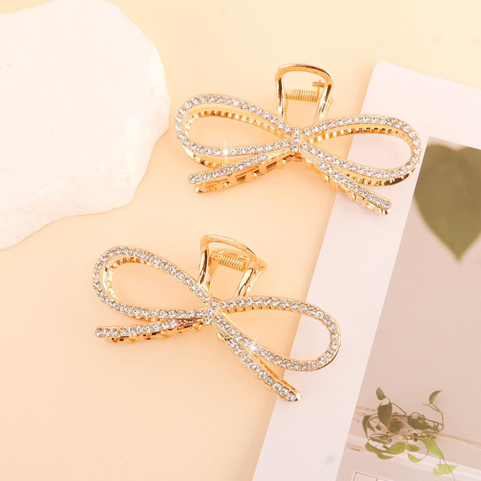 Vovii 2Pcs Gold Bow Claw Clips for Women, Cute Stylish Metal Hair