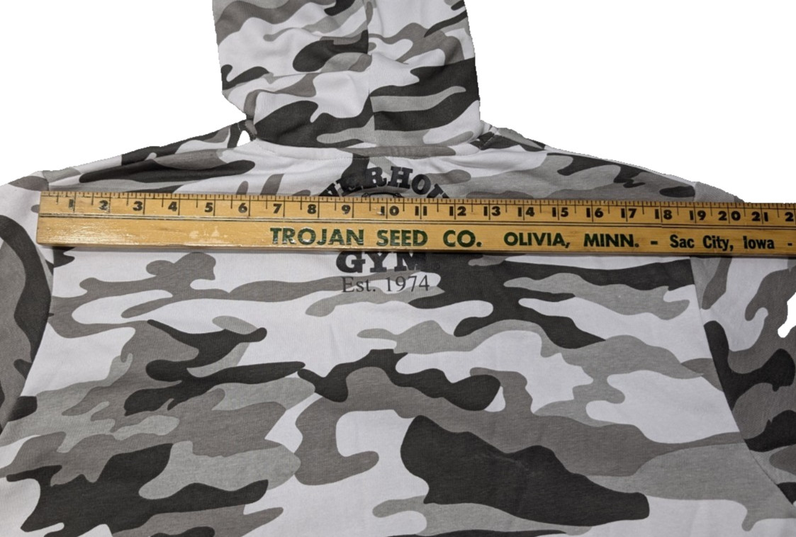 Powerhouse Gym Est 1974 Gray Camo Pullover Hoodie Sweatshirt XL 60/40 Cotton