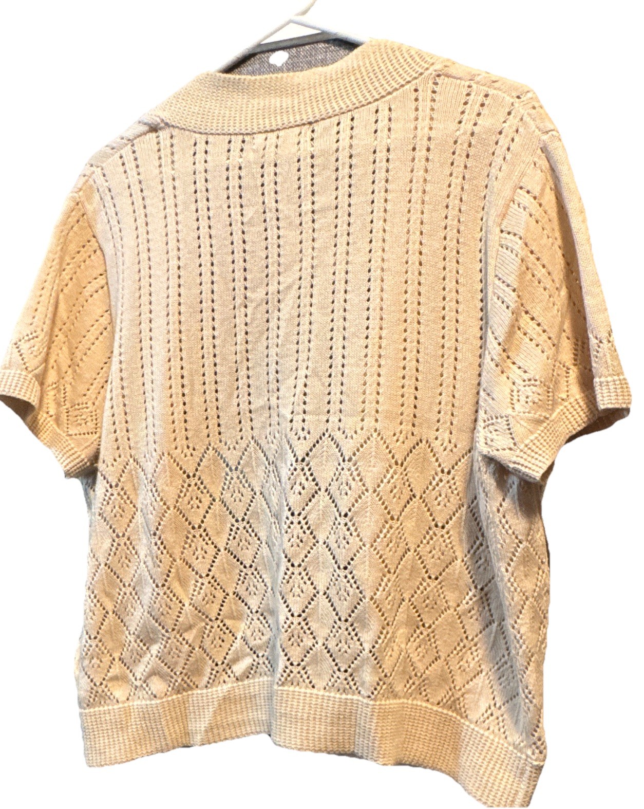Laura Scott Crochet Knit Cardigan Womens Size XL Beige Open Front Shrug Boho