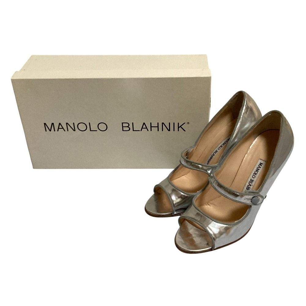 Manolo Blahnik Mary Jane Open Toe Pumps Silver Women’s Size EU35/US5
