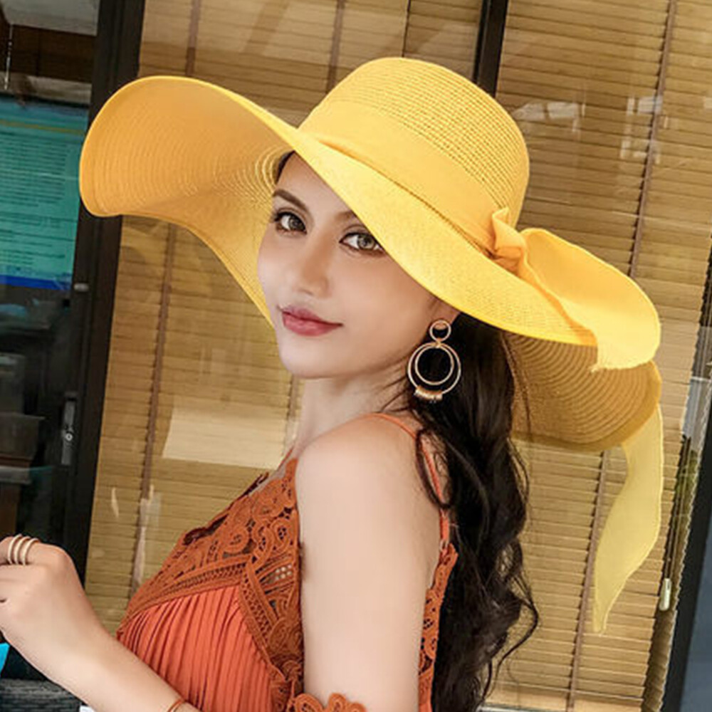 Large Women Big Wide Brim Straw Hat Floppy Beach Sun Foldable Cap Summer Hat