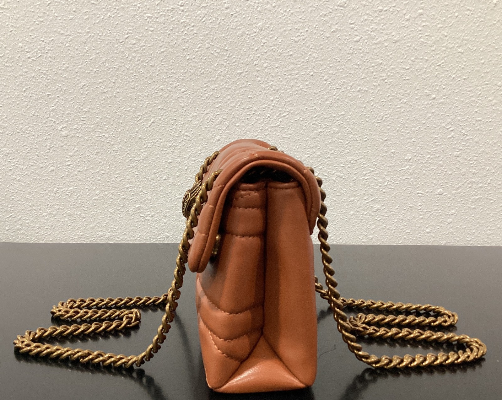 Kurt Geiger Mini The Union Jack 7.75″ x 5″ x 2.5″ Light Brown Leather Brass New