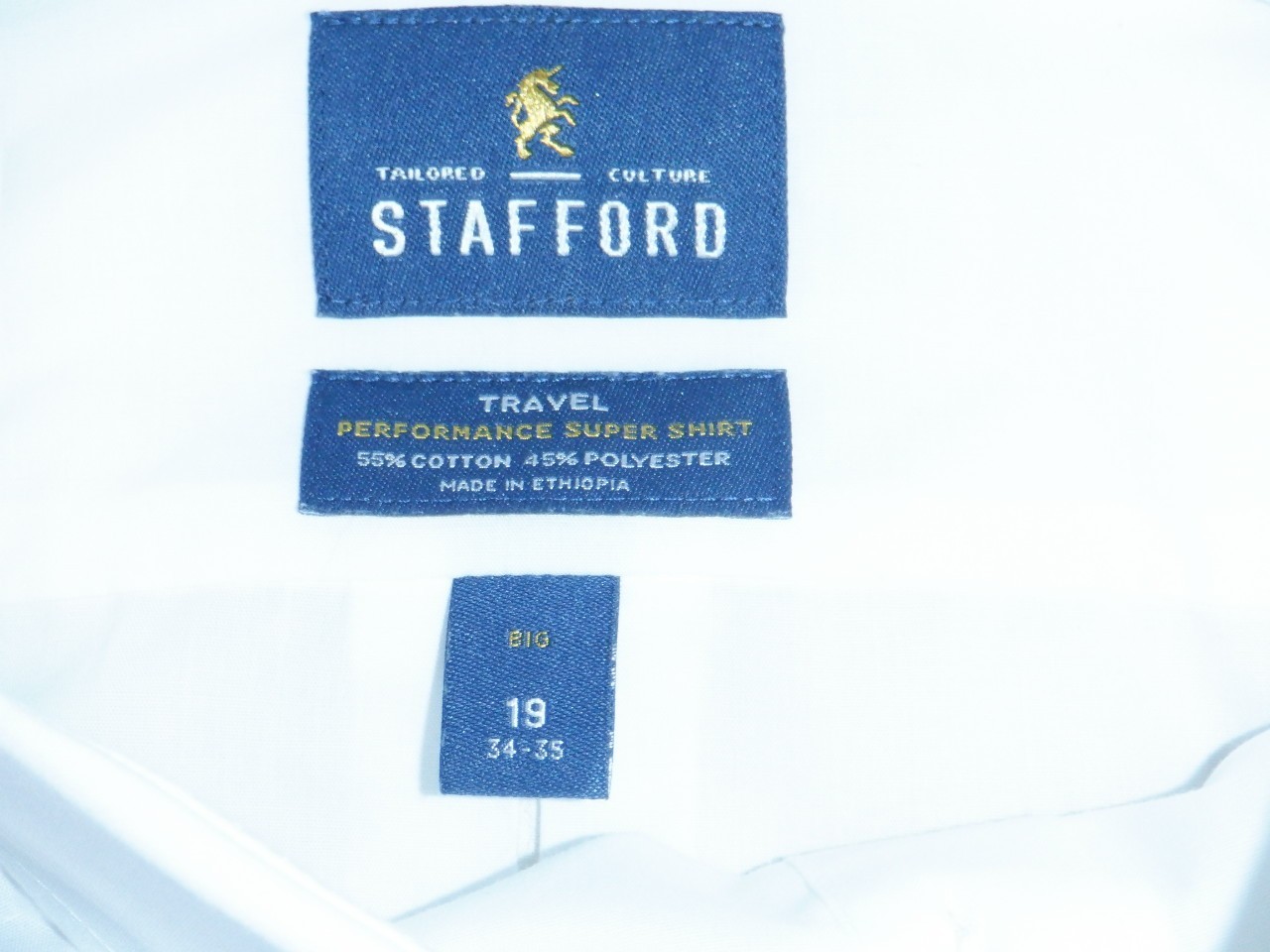 NWT Men’s STAFFORD TRAVEL PERFORMANCE SUPER SHIRT Sz 19 34/35 BIG White LS Shirt