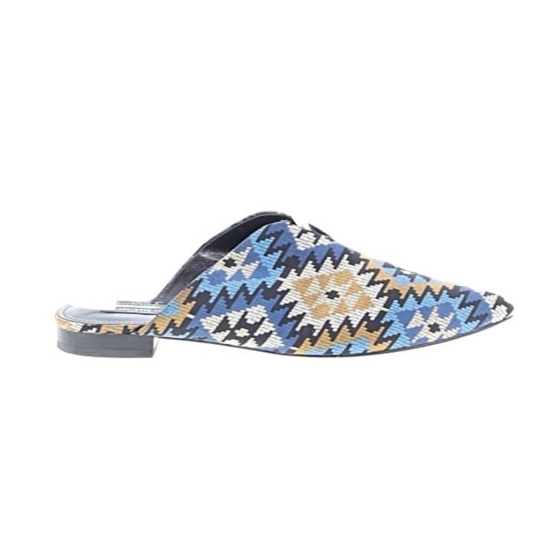 Lafayette 148 New York Mule Flat Loafers Blue Geometric Tapestry Slides Size 7