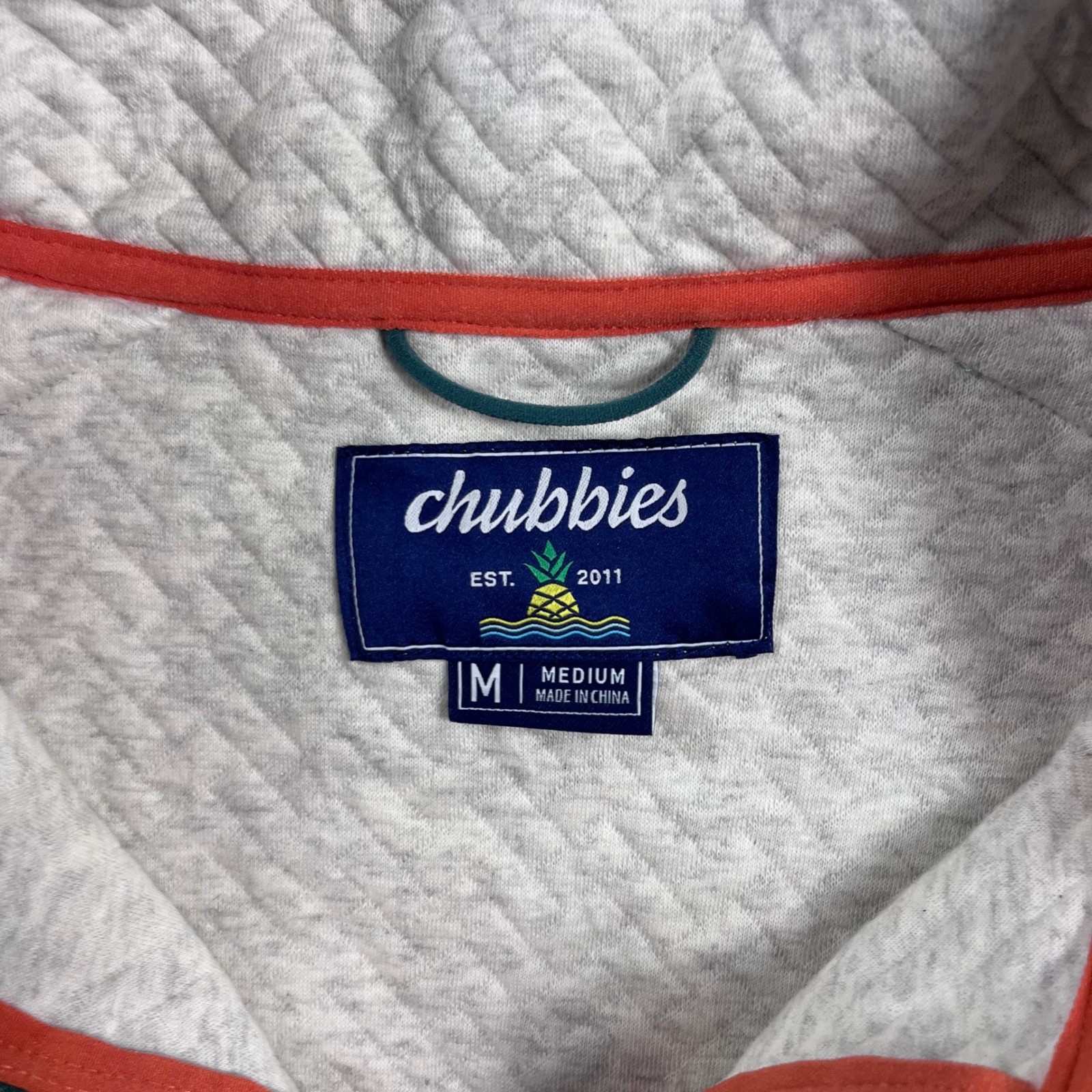 Chubbies Mens Quilted Quarter Zip Pullover Grey Teal Orange Trim Size Medium