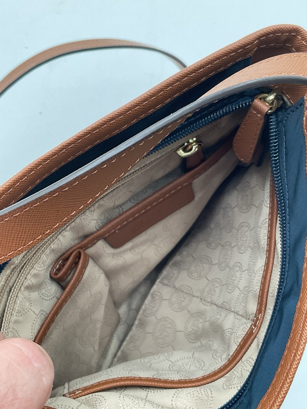 Michael Kors Medium Crossbody Bag Navy/Brown, Gold Hardware, Zip, Pockets