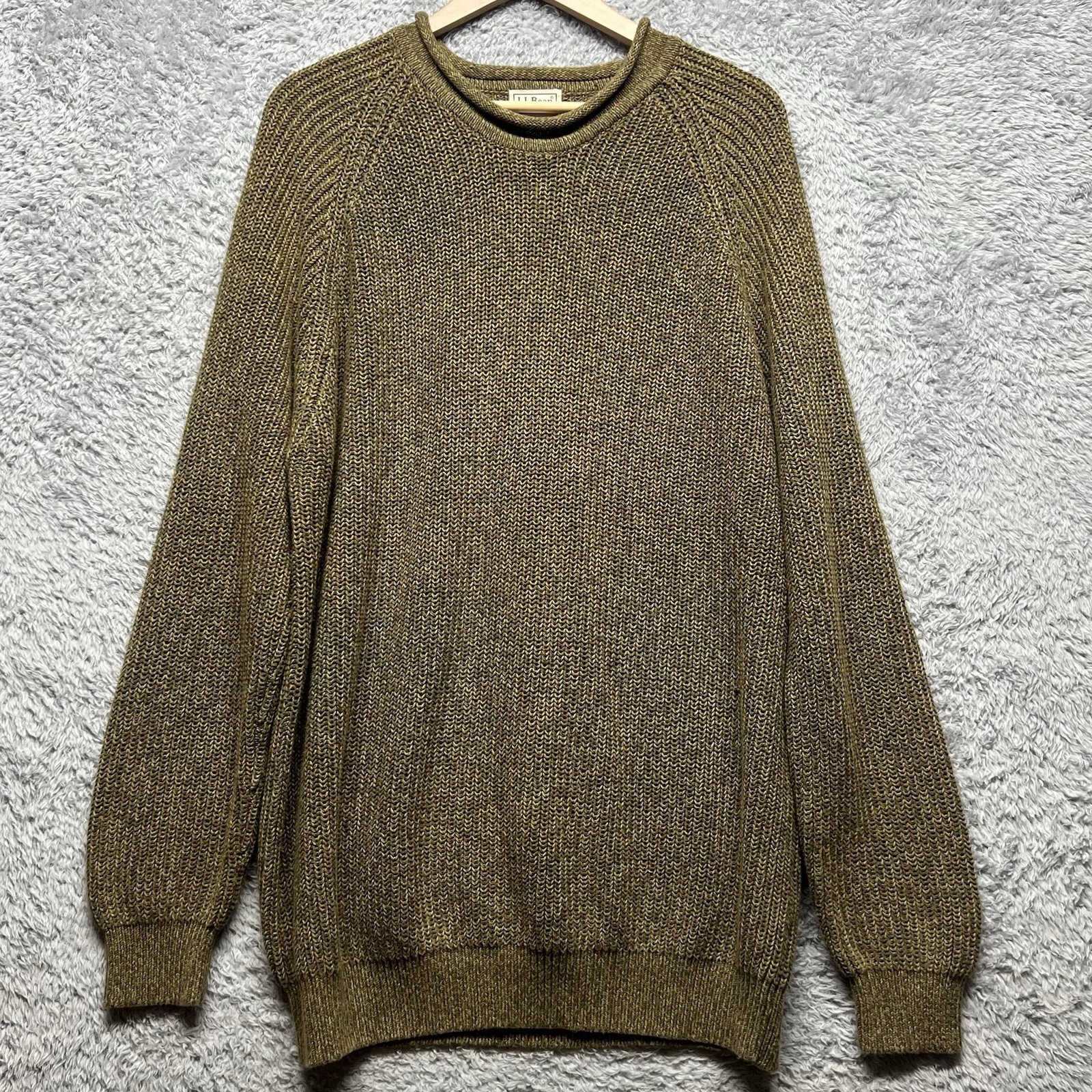 LL Bean Rollneck Fisherman Sweater Mens XXL 2XL Olive Brown Ribbed Y2K