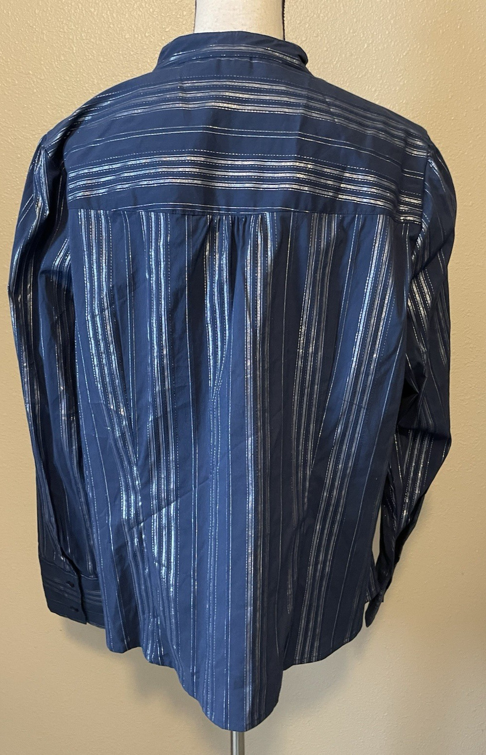 a.n.a Button Front Top Shirt, NEW, Blue w/Silver Stripes, Plus Size 2X