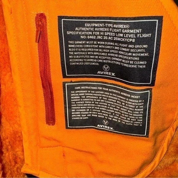 Avirex Mens Orange Leather Shearling B-3 Bomber Flight Jacket Size S to 2Xl