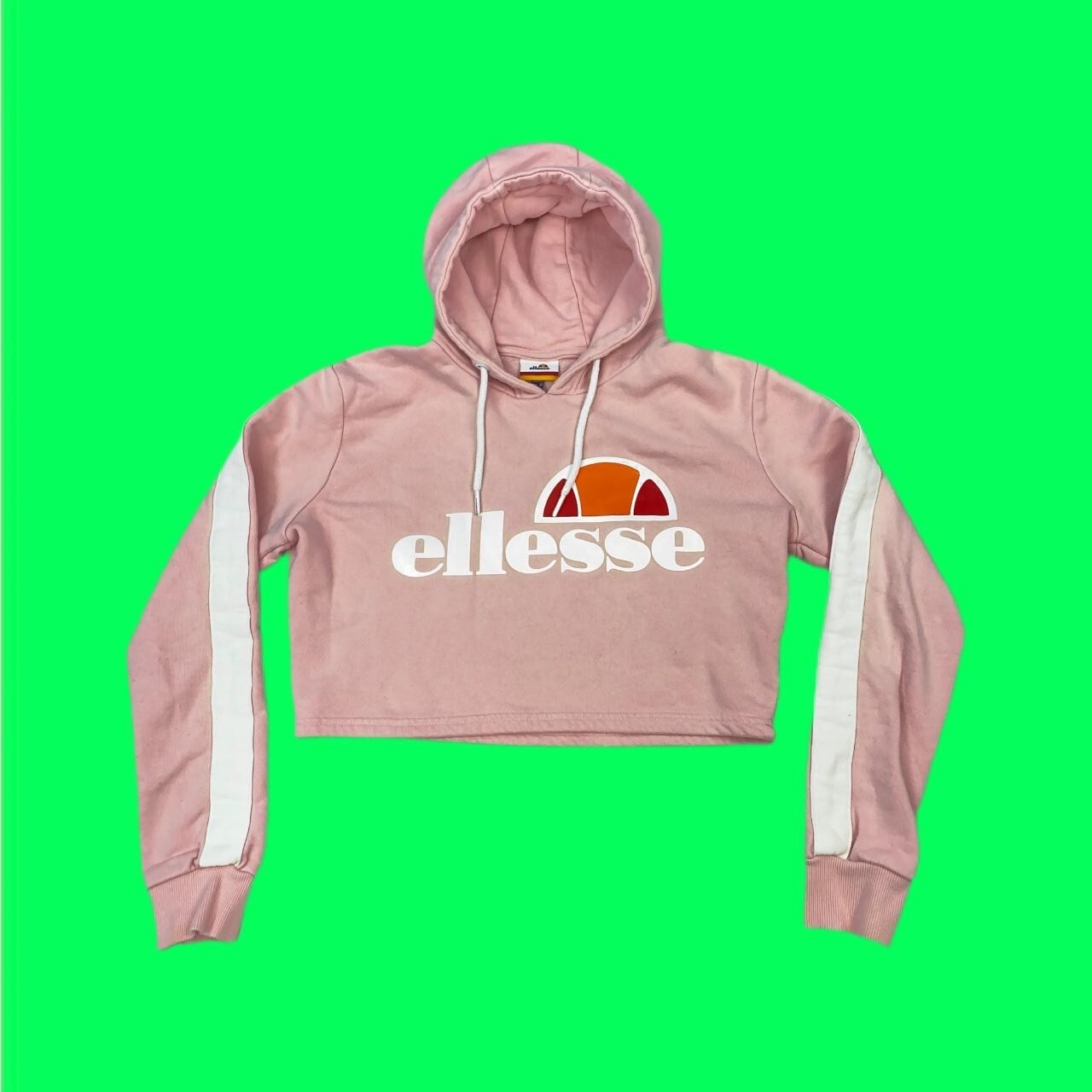ELLESSE Designer Crop Top Hoodie, Accent Stripe on Sleeves, Pink, UK 8/EU 36/US4