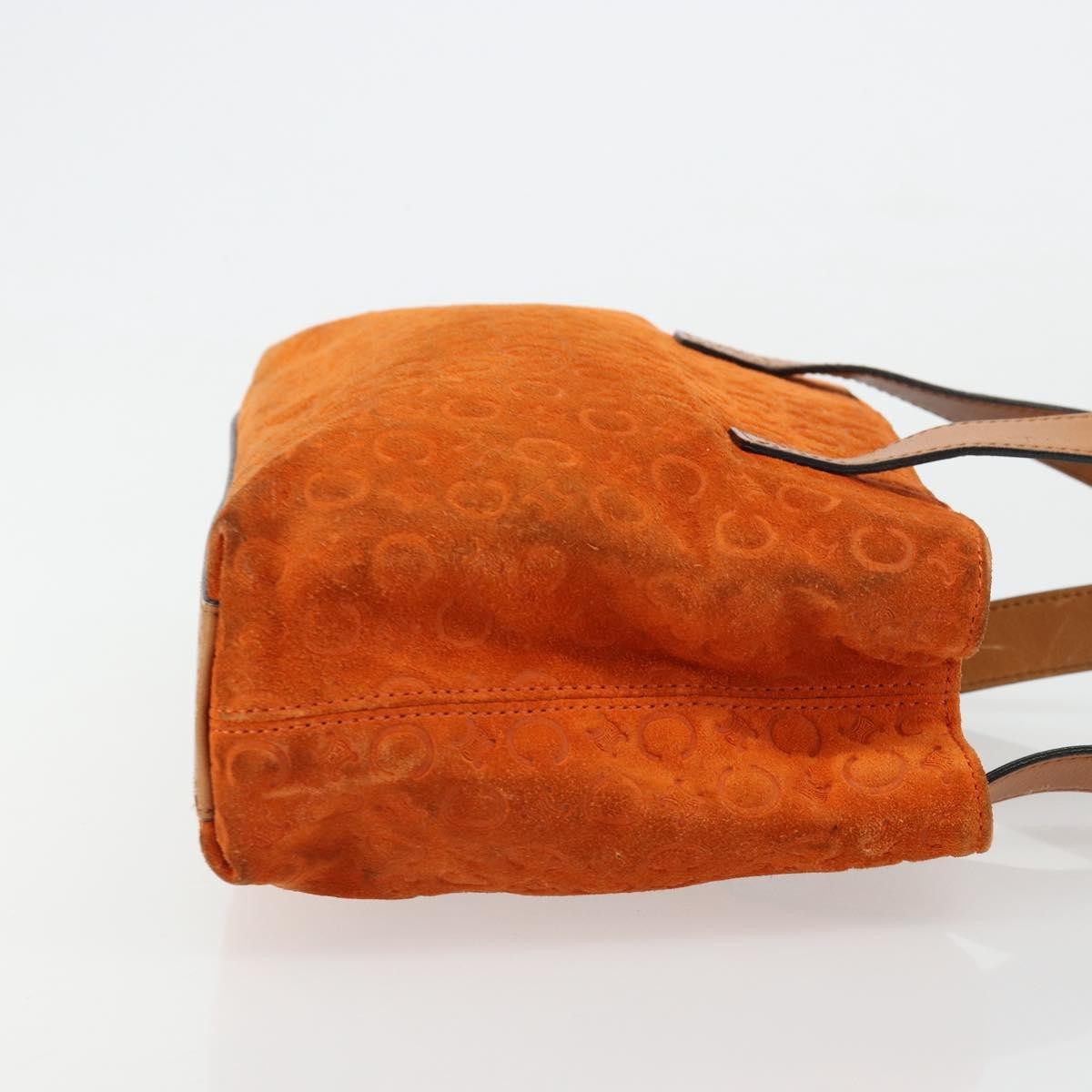 CELINE C Macadam Canvas Hand Bag Suede Orange Gold Auth ep14550