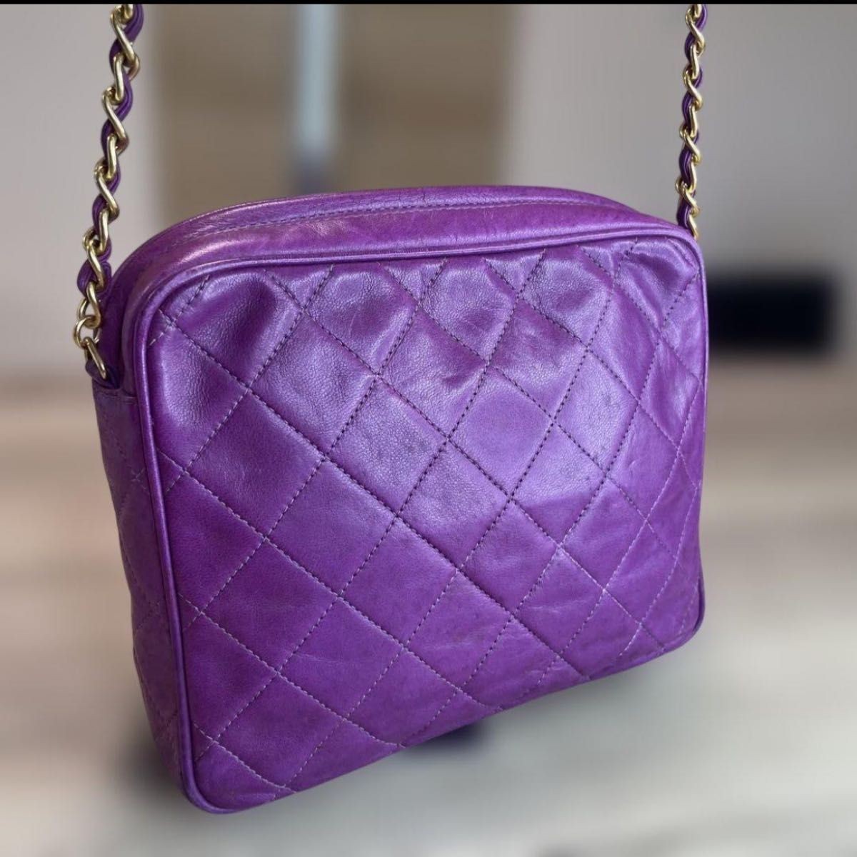 CHANEL Vintage Purple Lambskin Matelasse Tassel Chain Shoulder Bag
