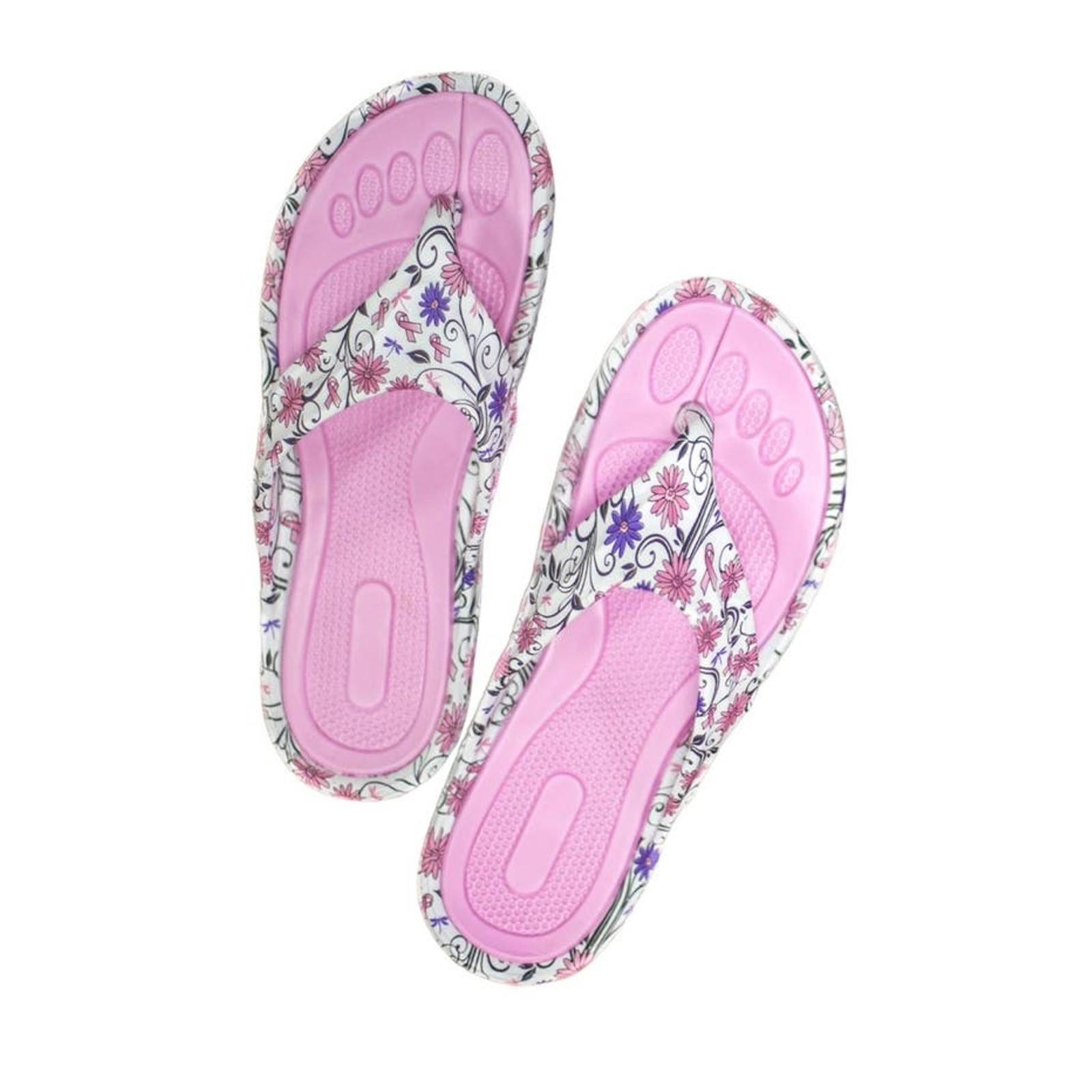 Copied – GreaterGood Women’s 6 Fancy Flower and Ribbon Pink and White Flip Flops