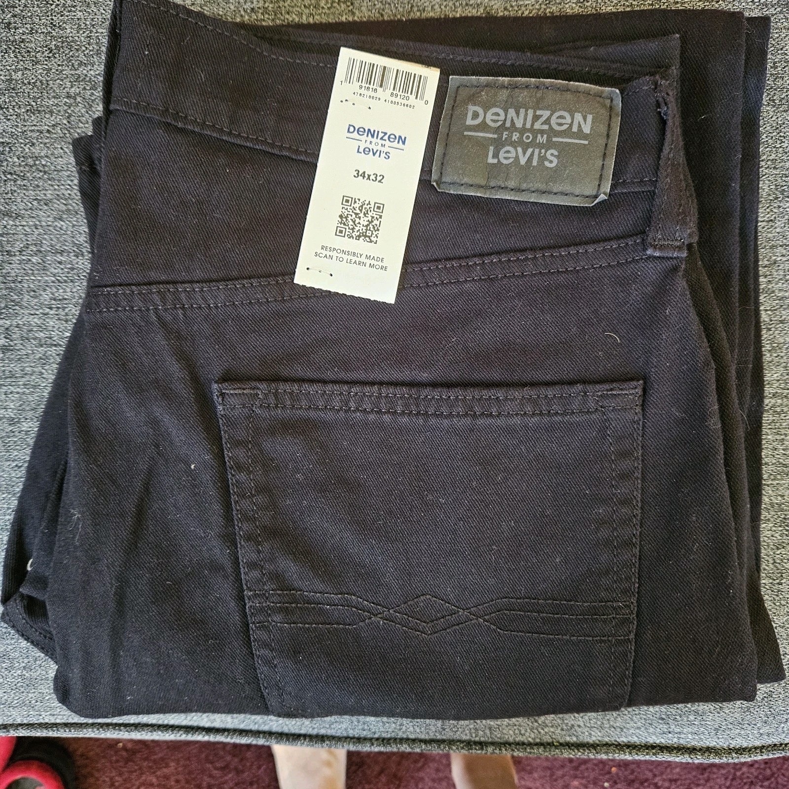 Levi Denizen Jeans Mens 34×32 Black Stretch Denim Pants 285 Relaxed