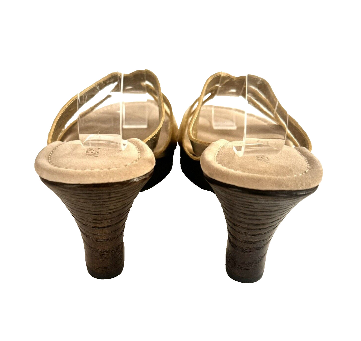 Gold Leather Aerosoles 9M Platform Wedge Comfort Sandals Slides NWOT