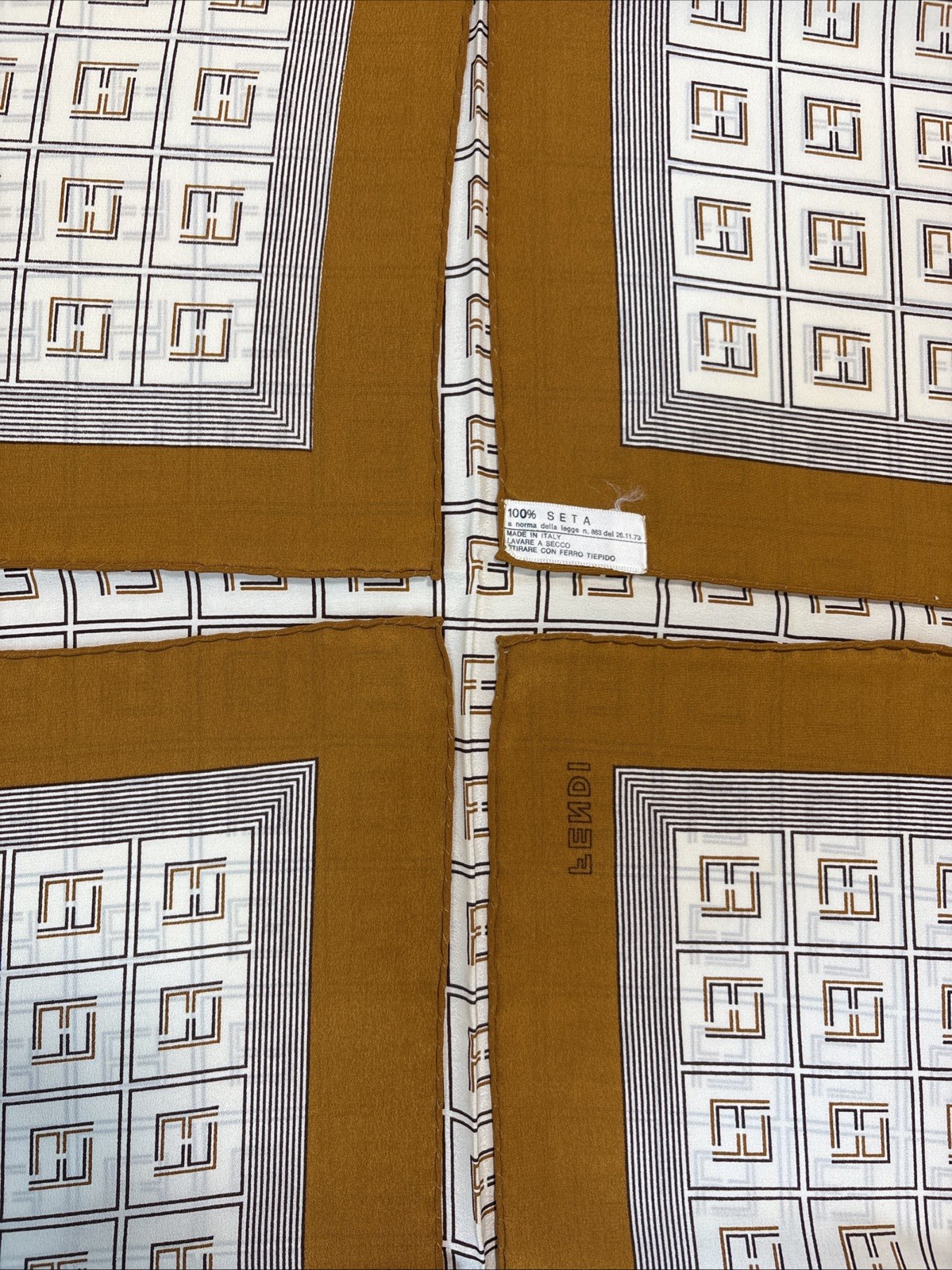 FENDI Silk Scarf 34in FF Monogram Logo Geometric Classic Elegant Italy