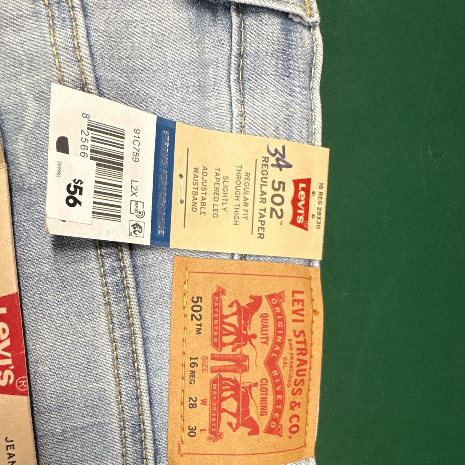 Levi’s Boys 502 Regular Taper Stretch Jeans Light Blue 16 28×30 Adj Waist