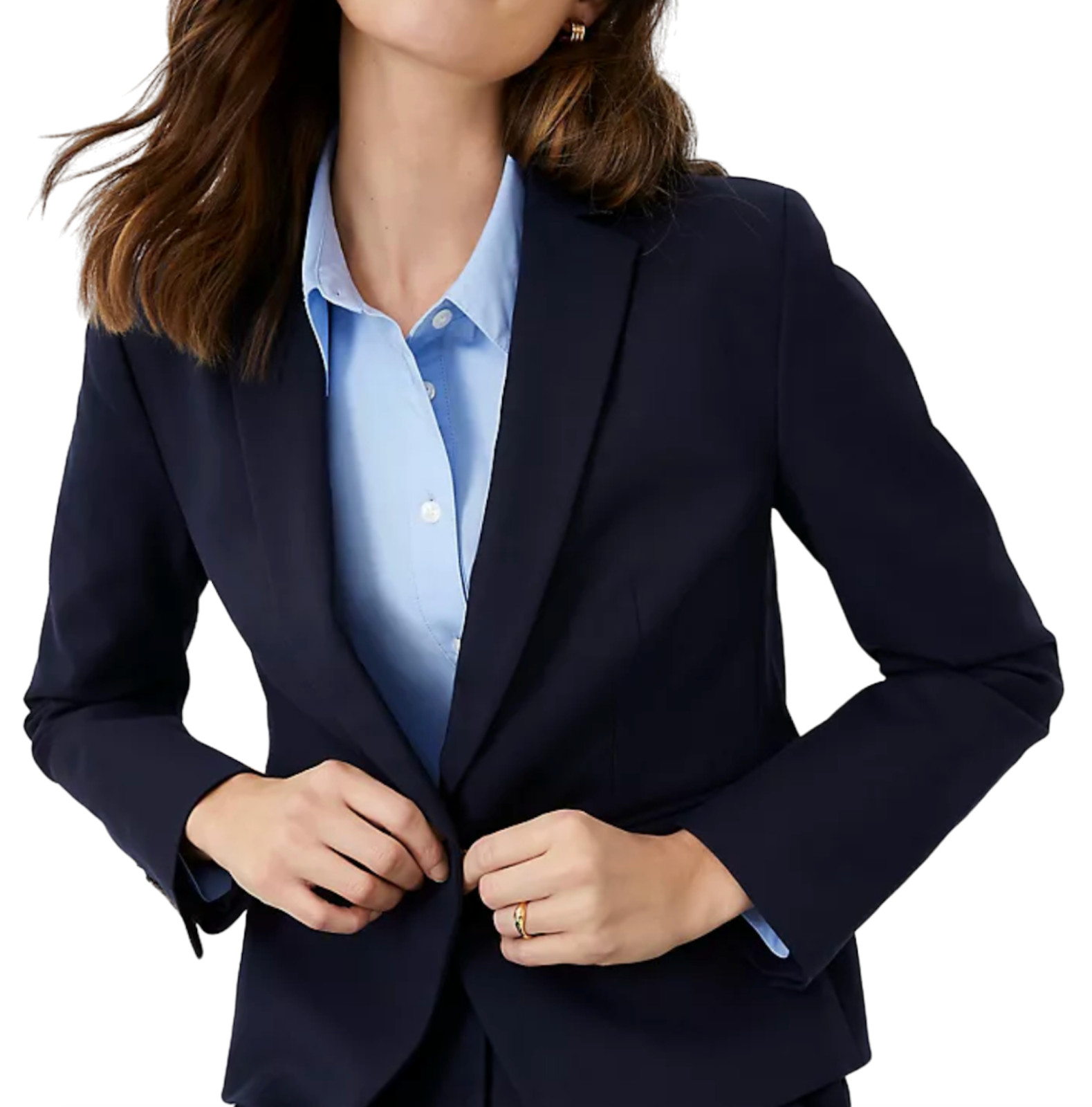 ANN TAYLOR NIGHT SKY BLUE THE PETITE ONE BUTTON STRETCH COTTON BLAZER JACKET 0P